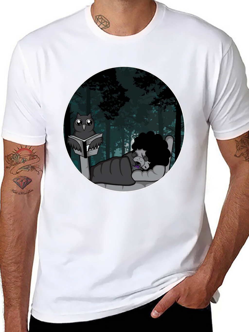 Owl Reading To Sleeping Monster Graphic T-Shirt