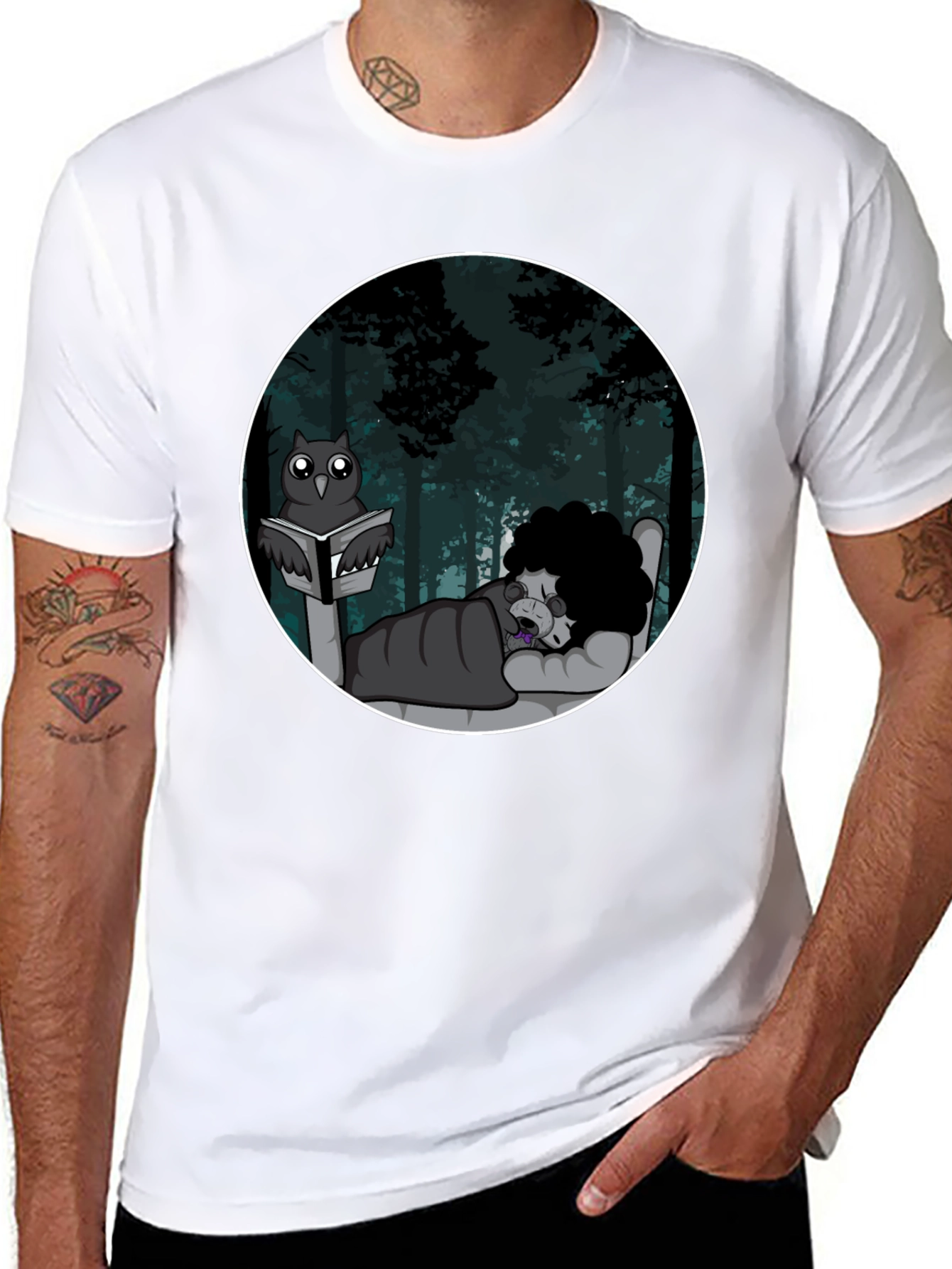 Owl Reading To Sleeping Monster Graphic T-Shirt