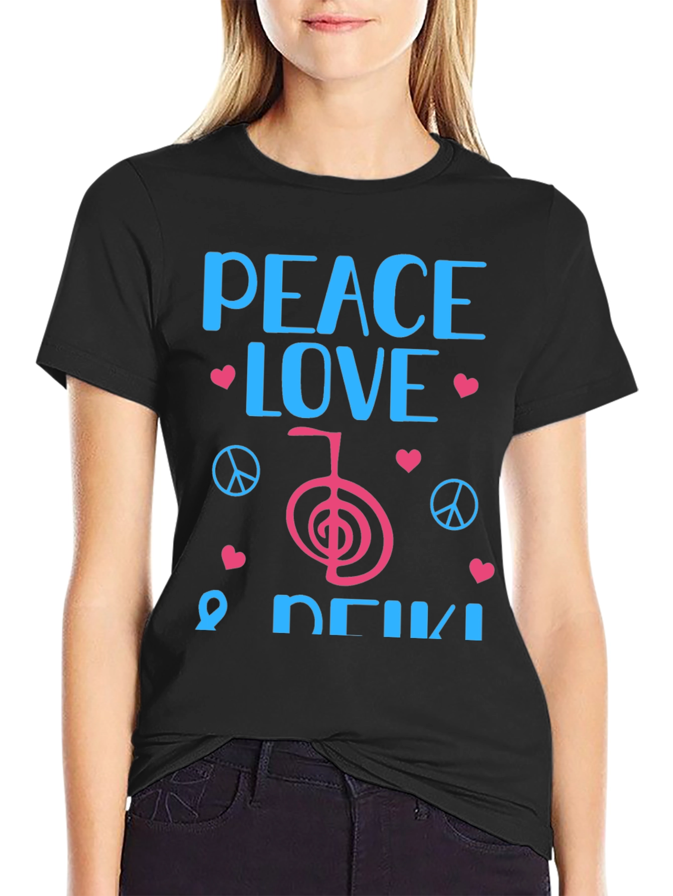 Peace Love Reiki Black Graphic Tee