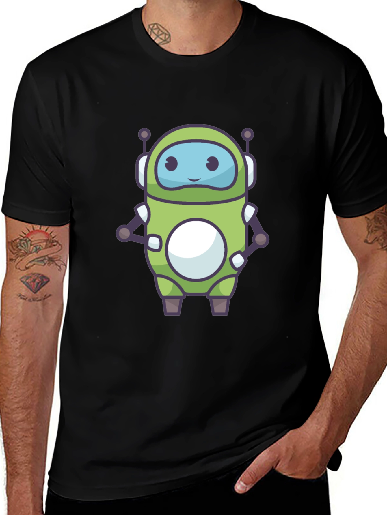 Green Robot Graphic Tee - Fun Tech Style