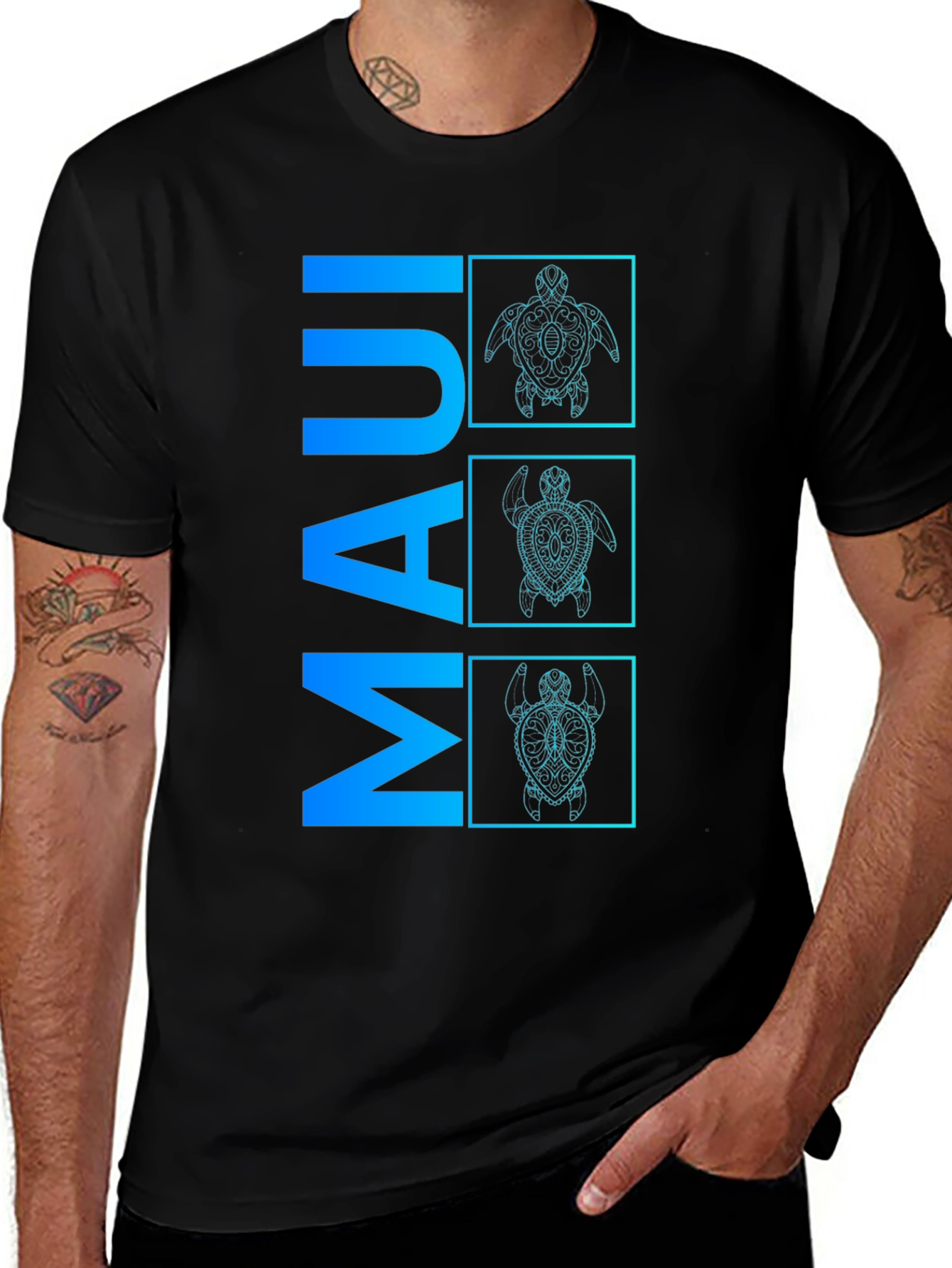 Maui Turtle Graphic Tee - Mens Black T-Shirt