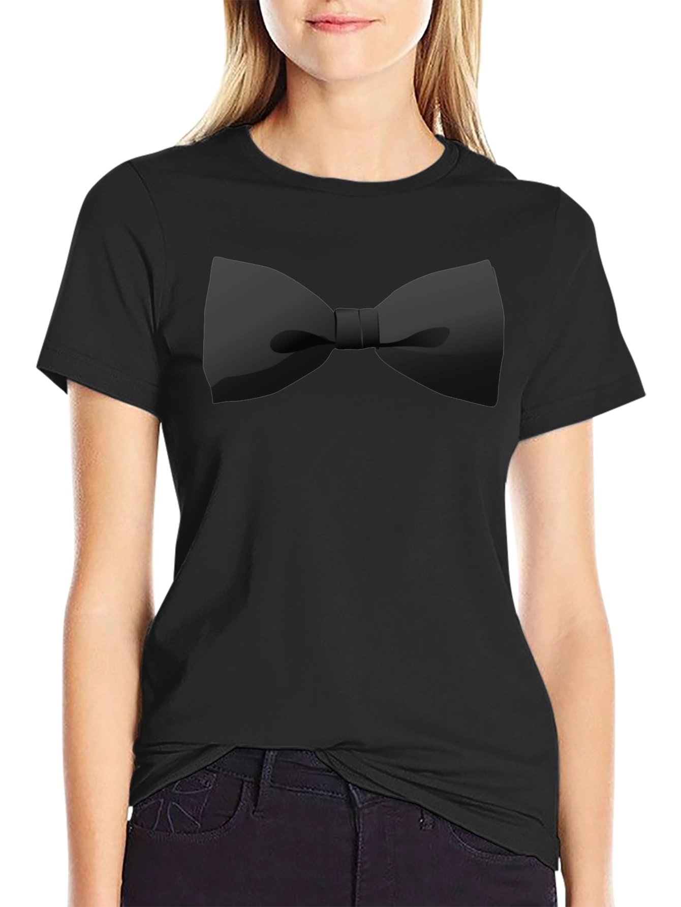 Black Bow Tie Graphic Tee - Stylish Casual Wear