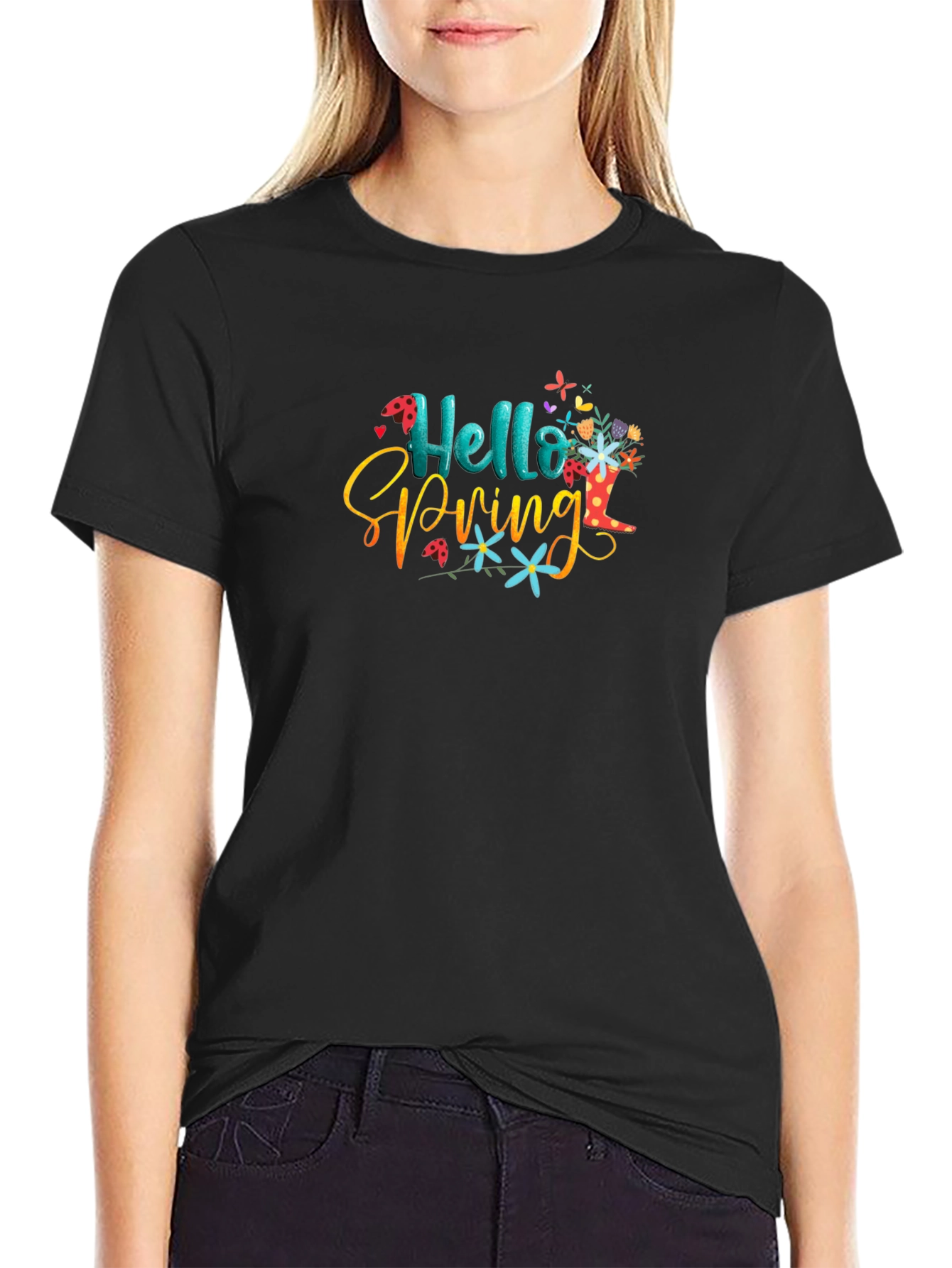 Hello Spring T-Shirt - Floral Boot Design