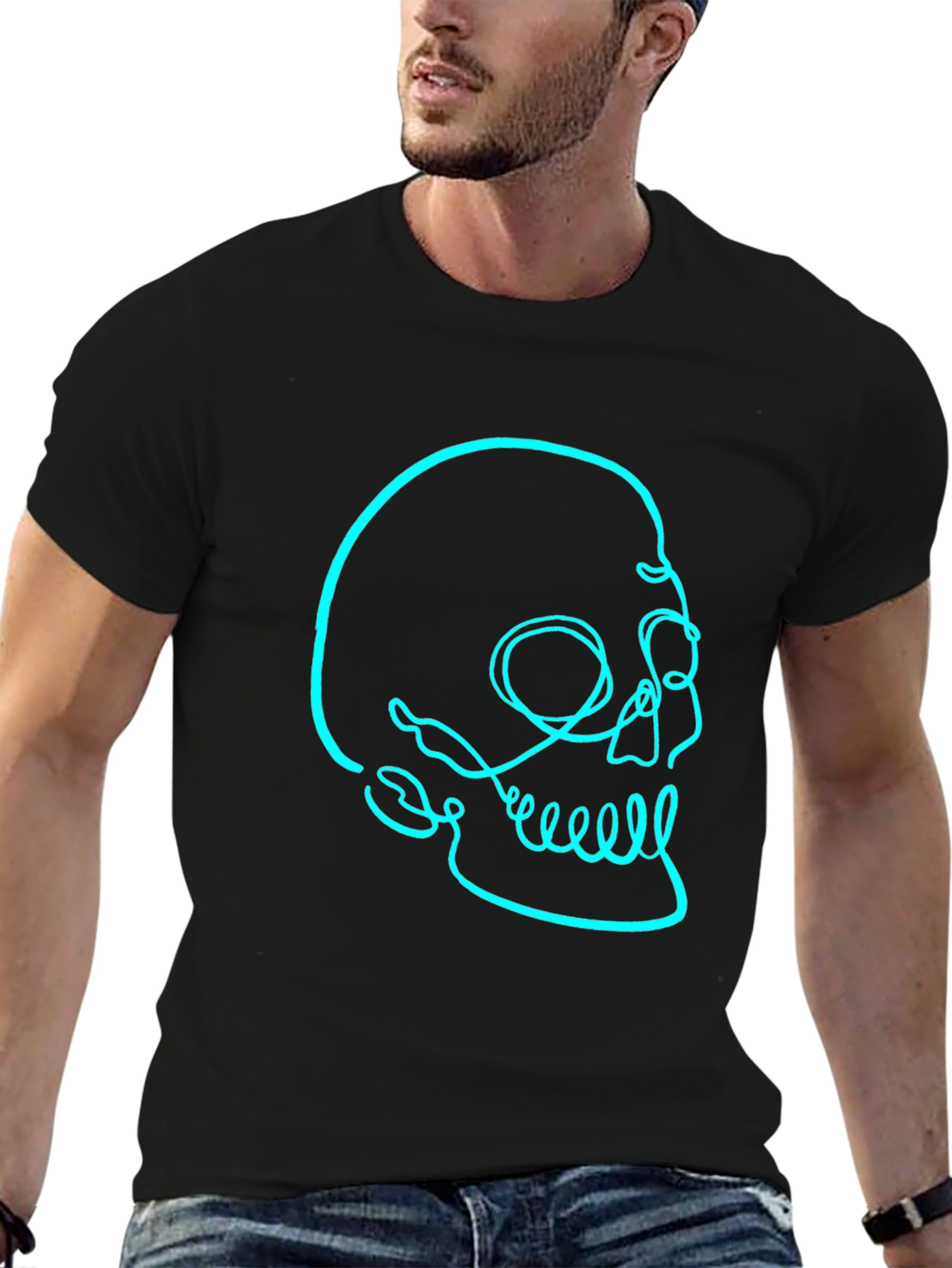 Mens Black T-Shirt with Skull Graphic