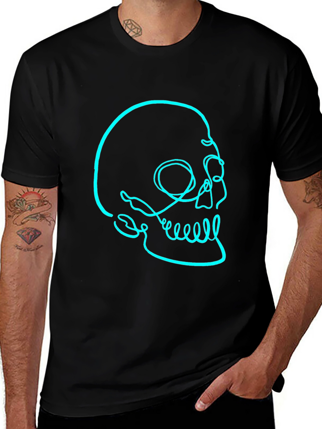 Mens Black T-Shirt with Skull Graphic