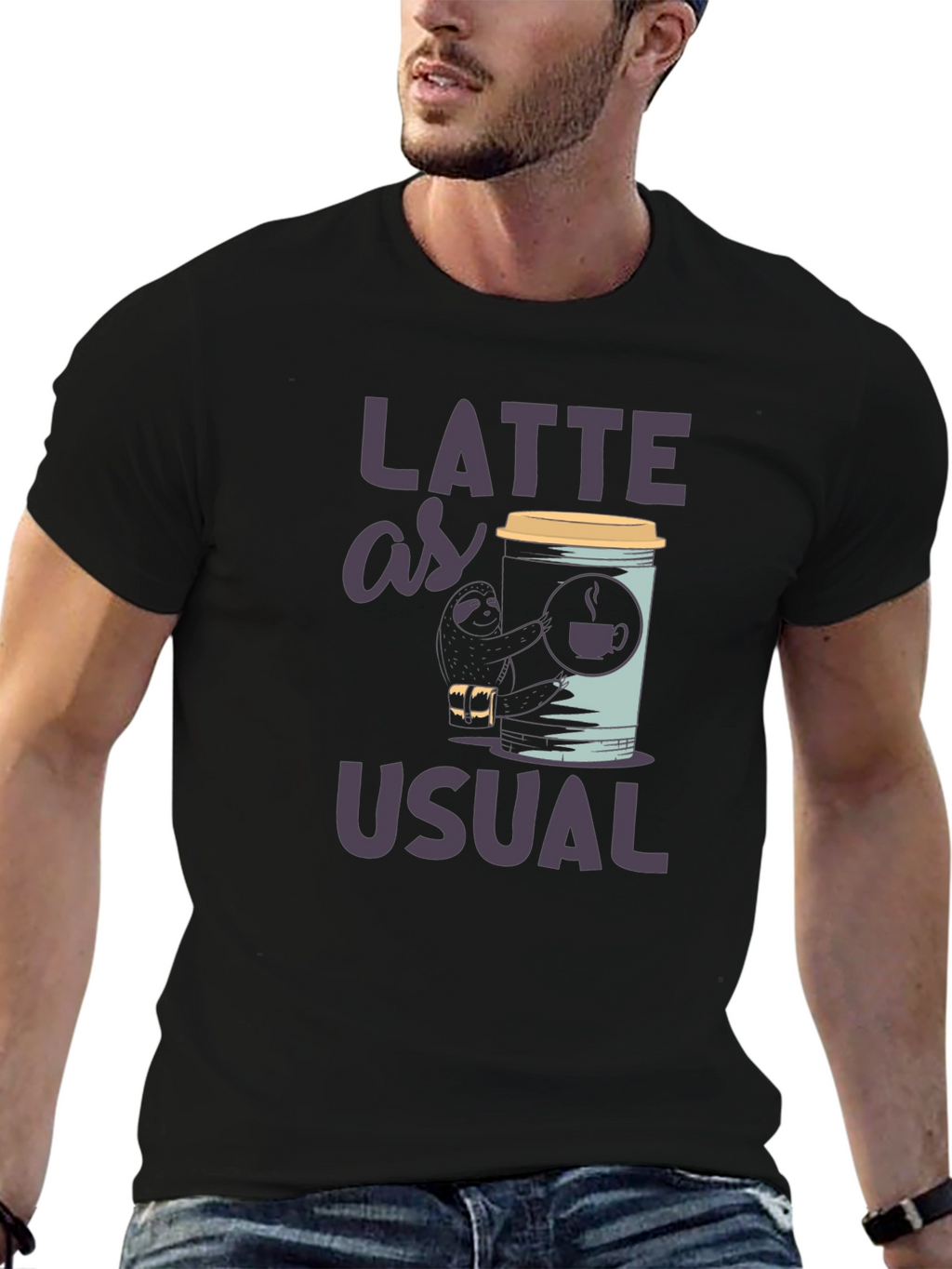 Latte as Usual Sloth Graphic T-Shirt