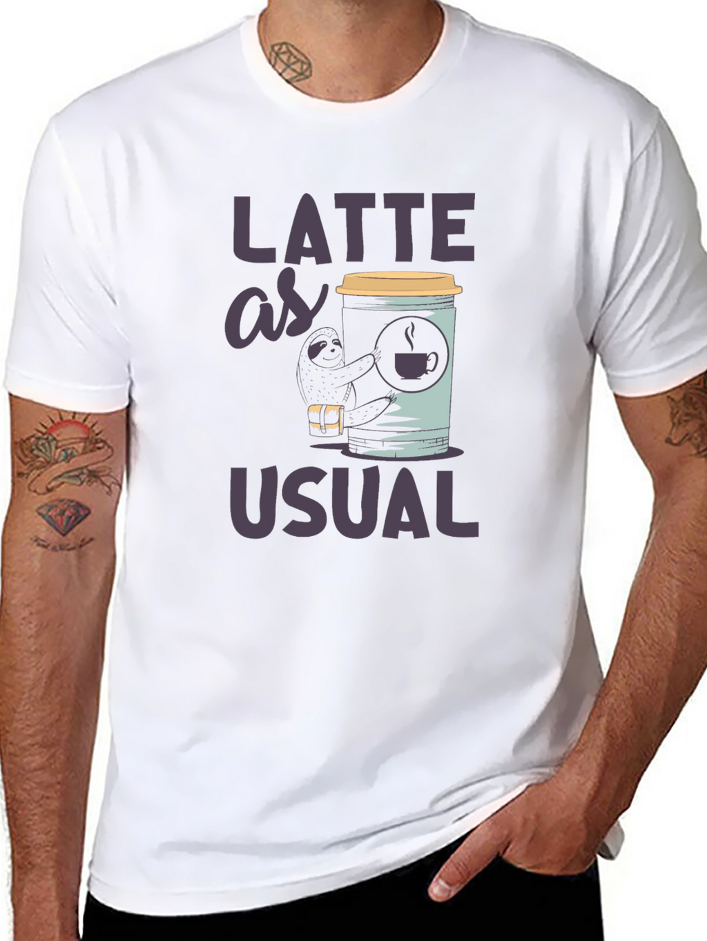Latte as Usual Sloth Graphic T-Shirt