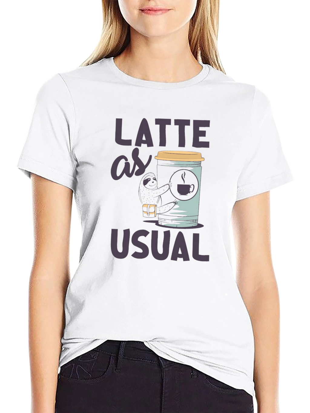 Latte as Usual Sloth Graphic T-Shirt