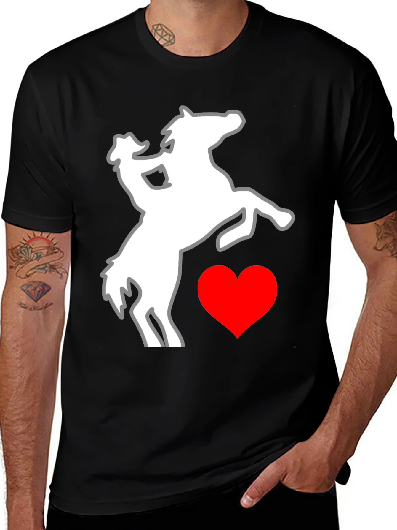 Horse & Heart Graphic Tee - Stylish Black T-Shirt