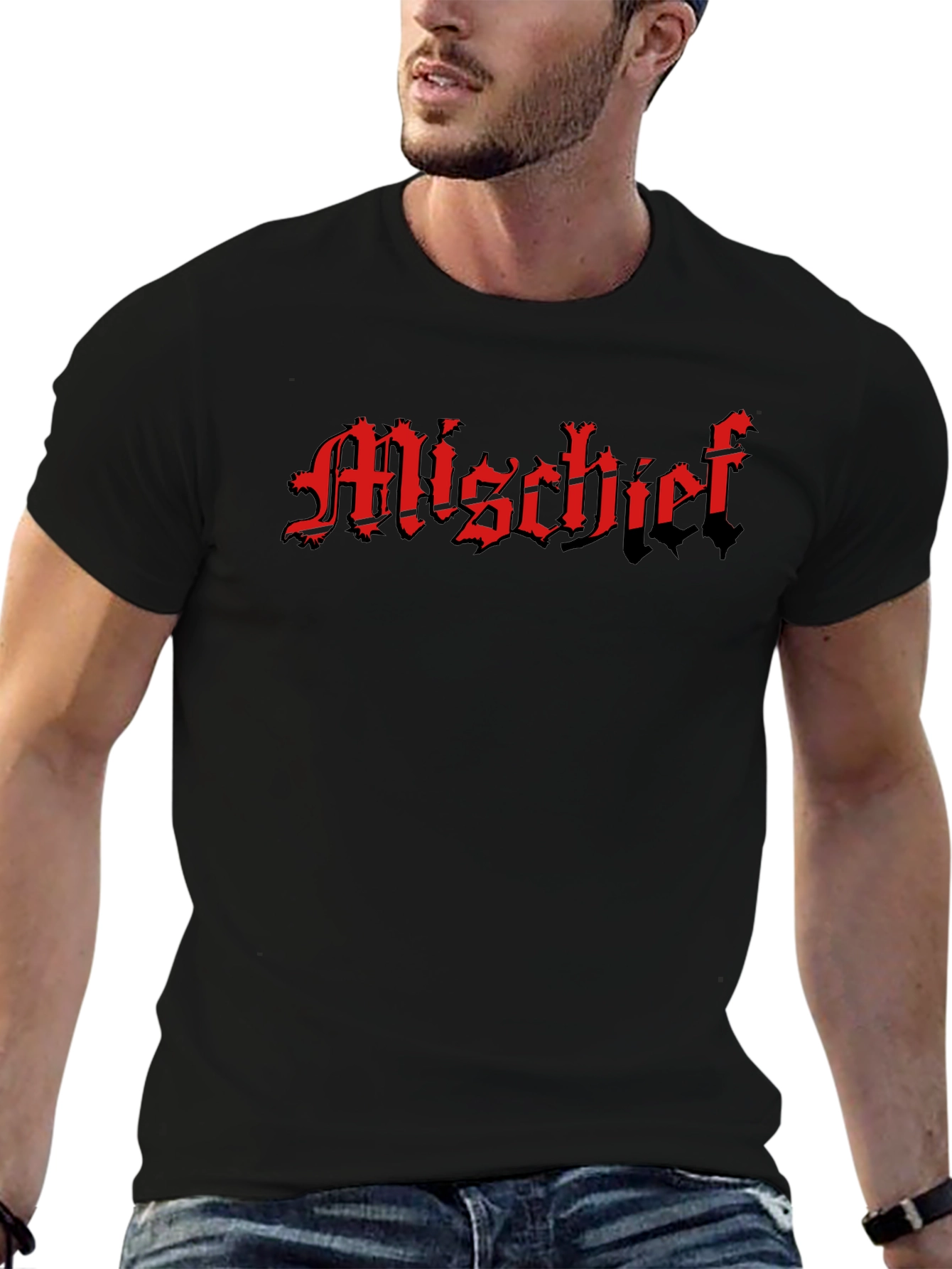 Mischief Black T-Shirt - Gothic Text