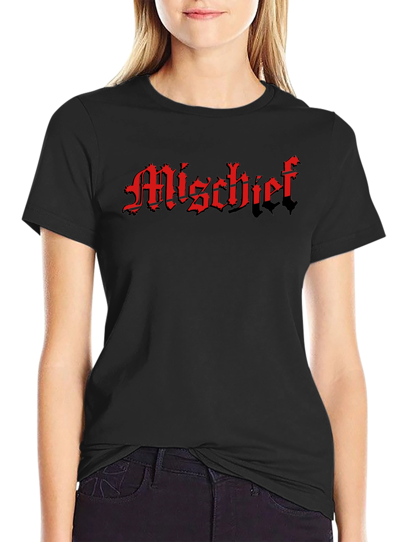 Mischief Black T-Shirt - Gothic Text