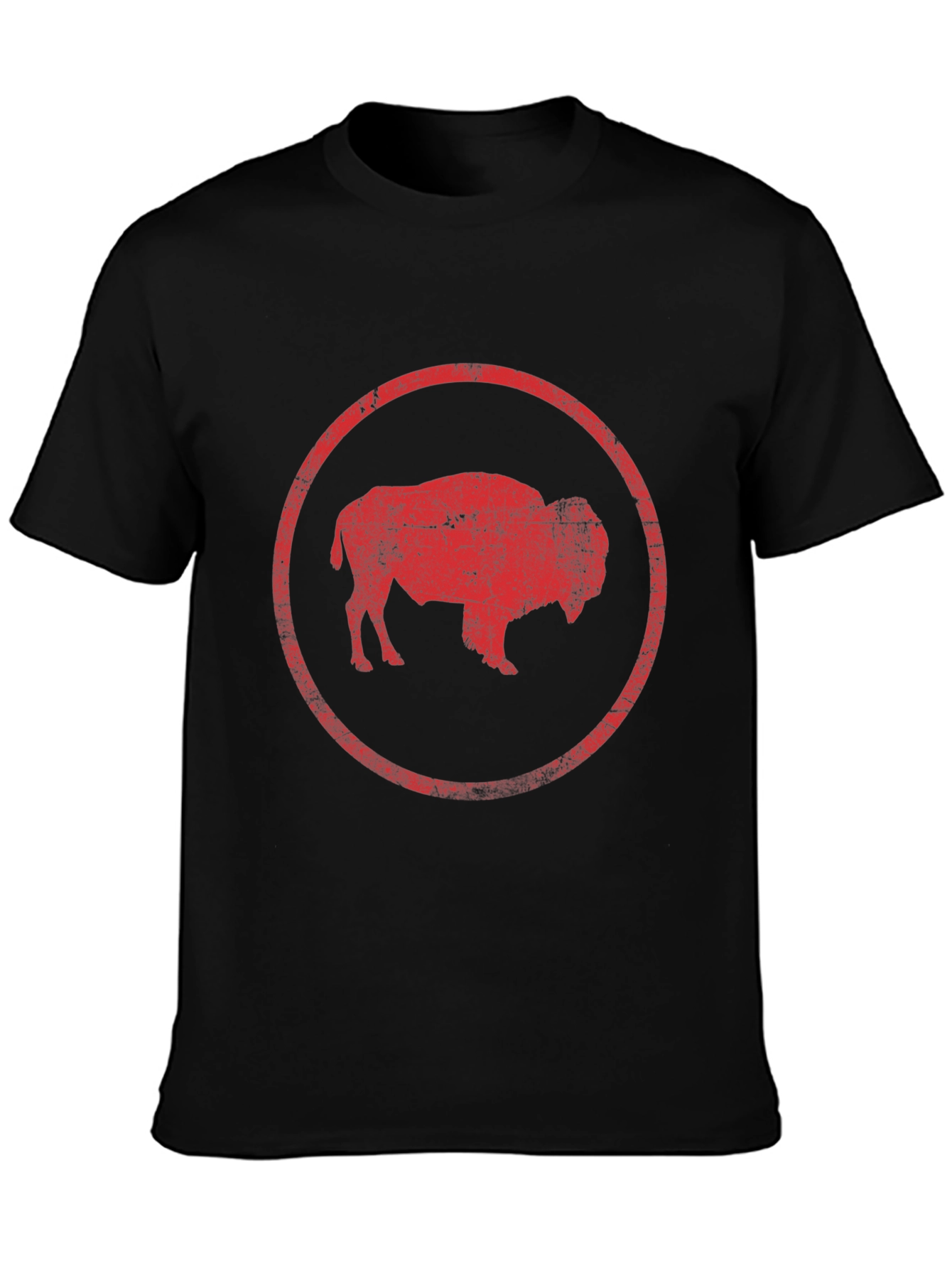 Buffalo Graphic T-Shirt - Distressed Red Print on Black