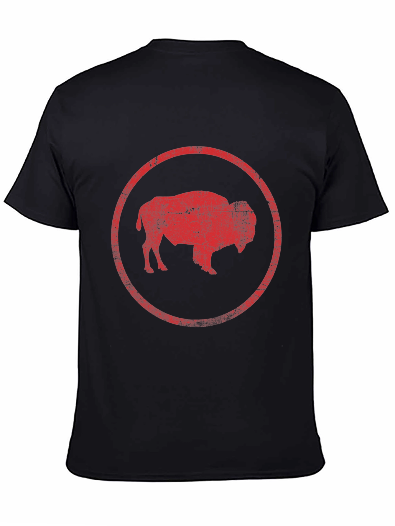Buffalo Graphic T-Shirt - Distressed Red Print on Black