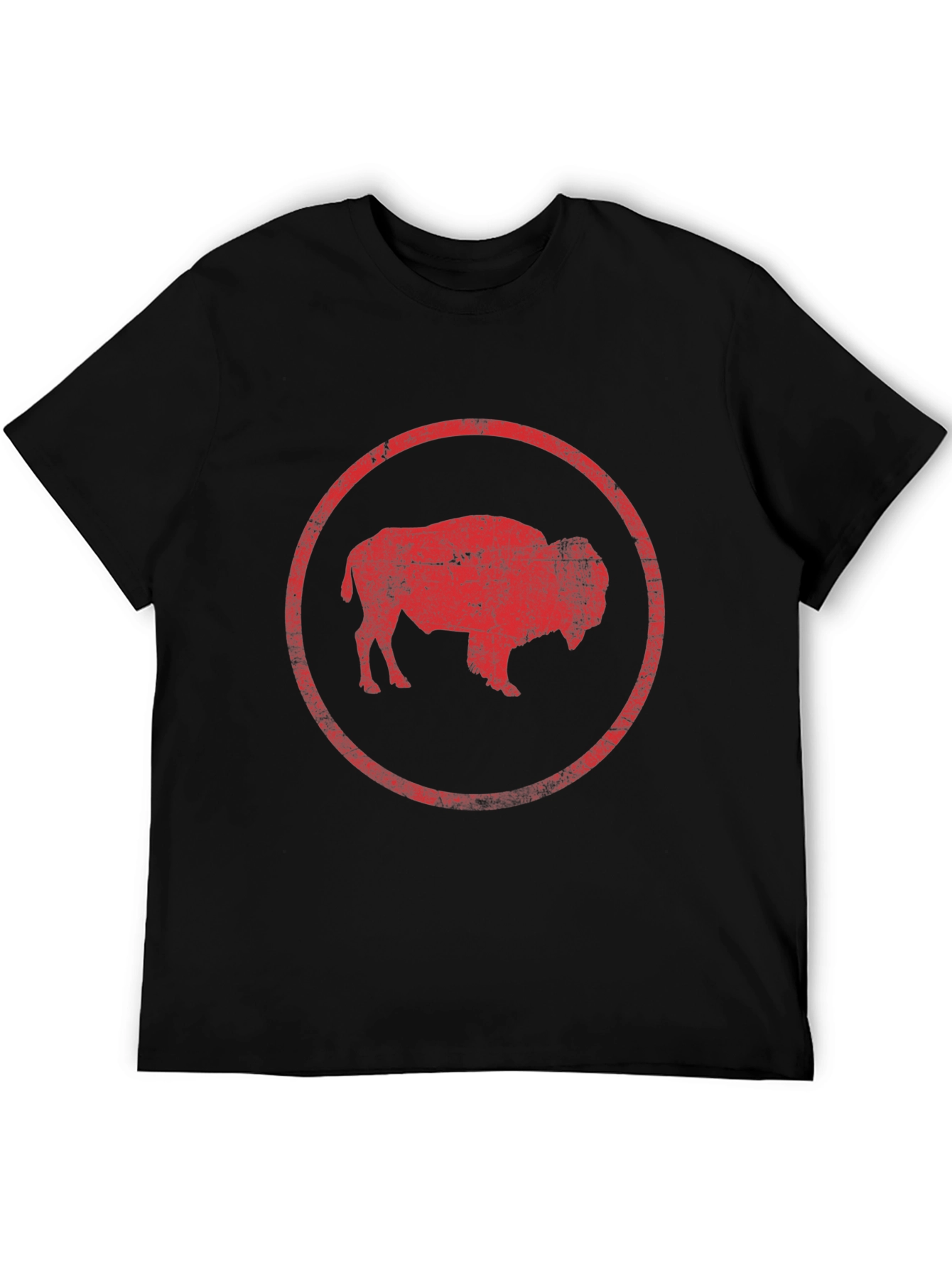 Buffalo Graphic T-Shirt - Distressed Red Print on Black