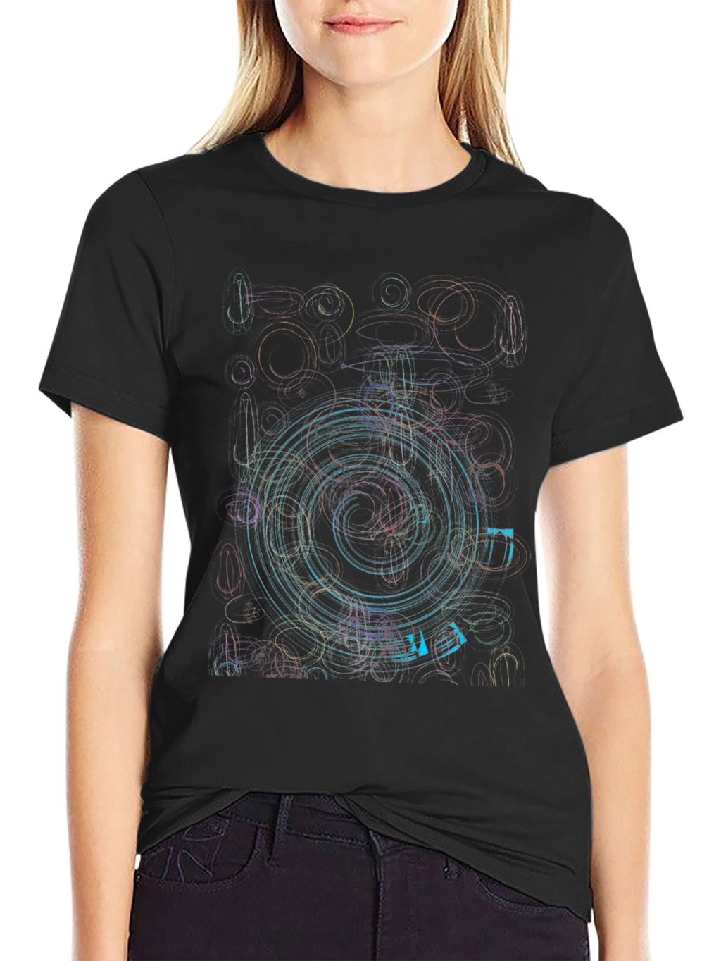 Abstract Circle Graphic Print Black T-Shirt