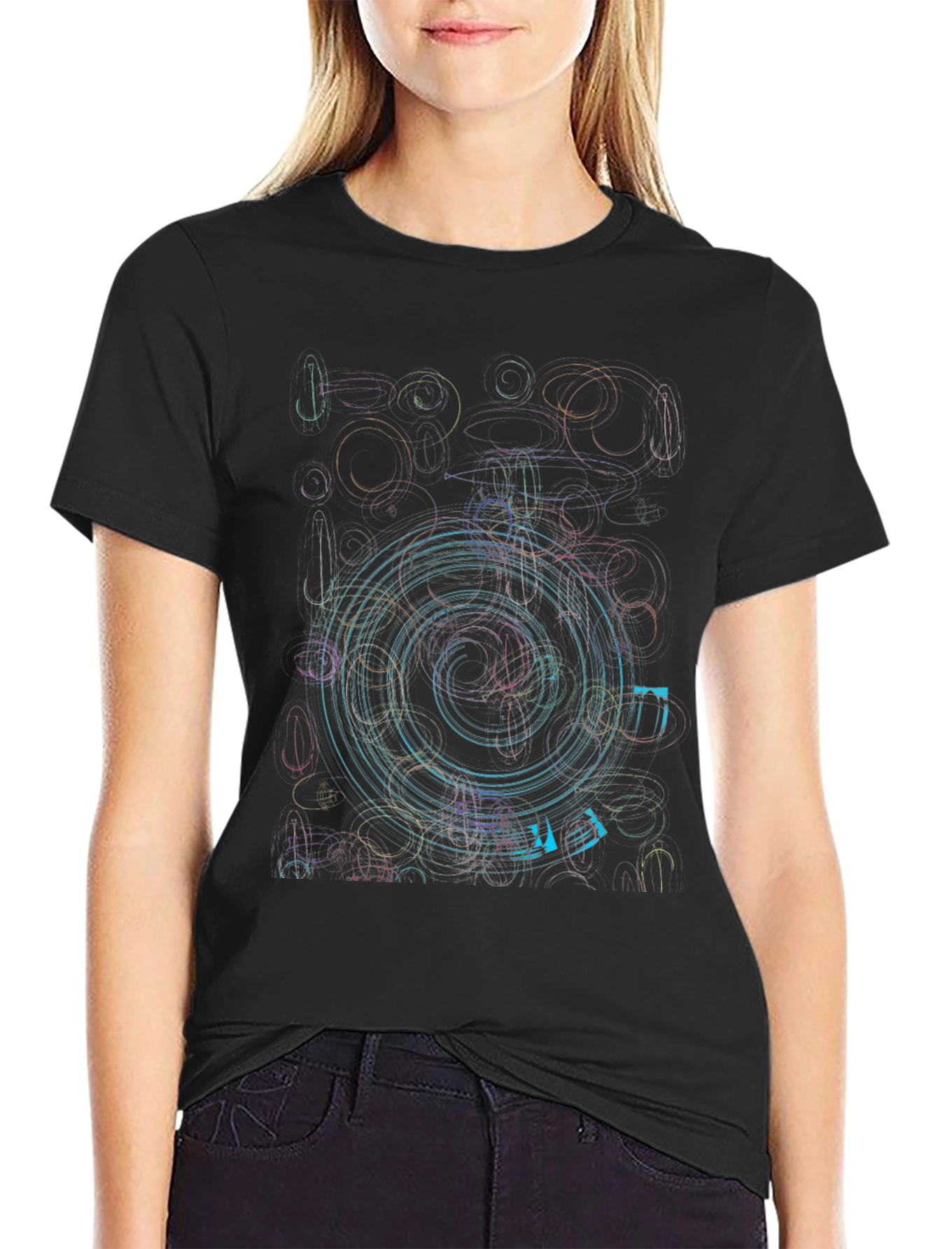 Abstract Circle Graphic Print Black T-Shirt