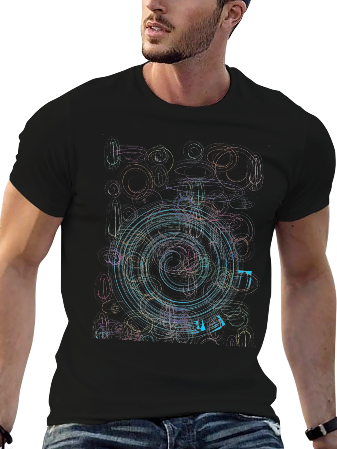 Abstract Circle Graphic Print Black T-Shirt