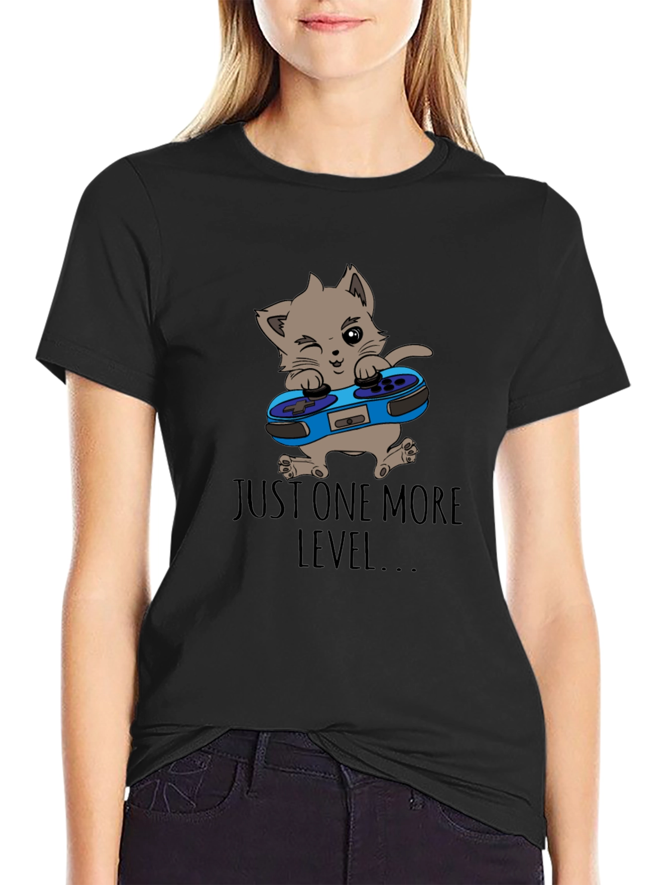 Just One More Level T-Shirt Cat Gamer Tee