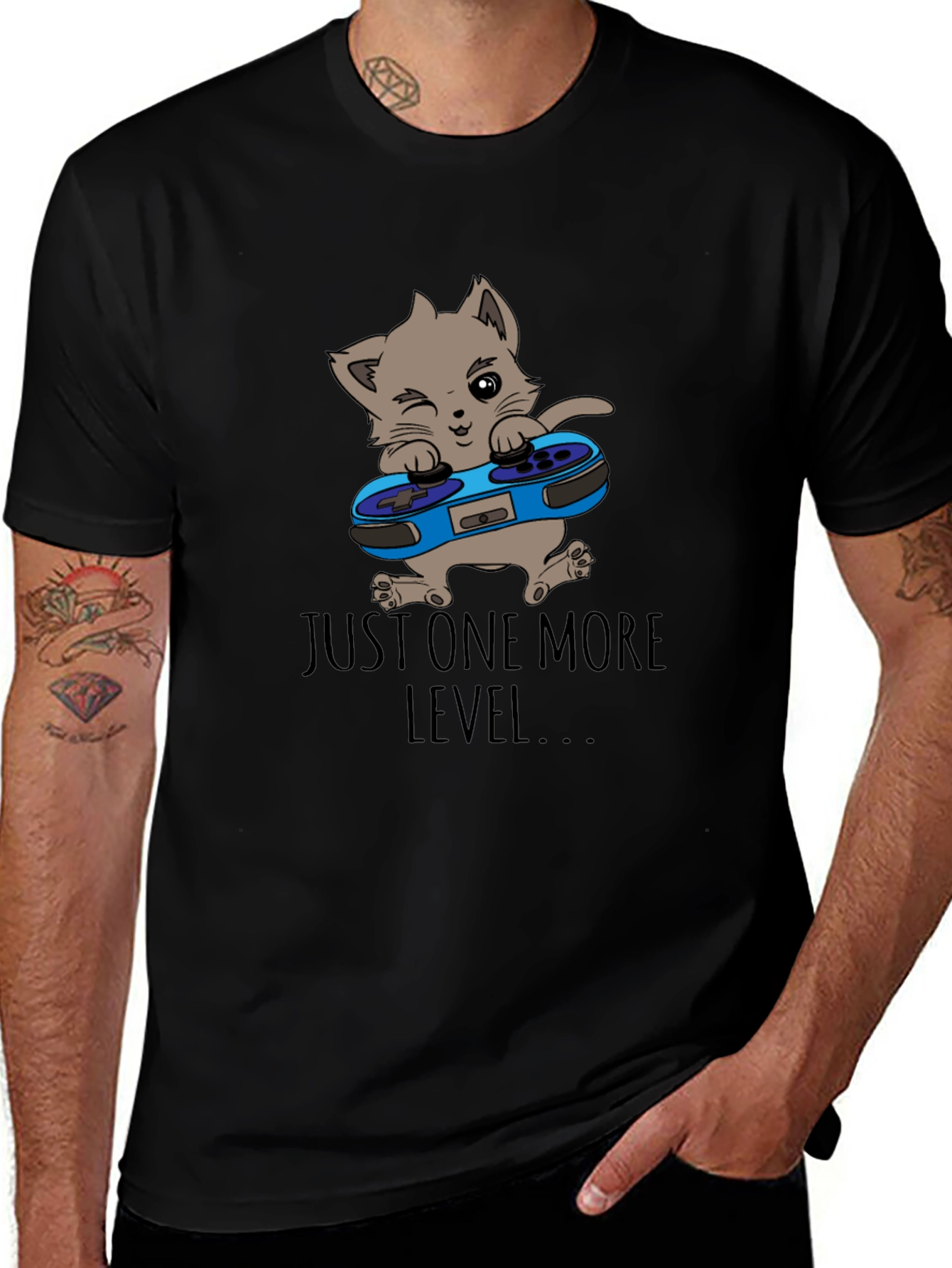 Just One More Level T-Shirt Cat Gamer Tee