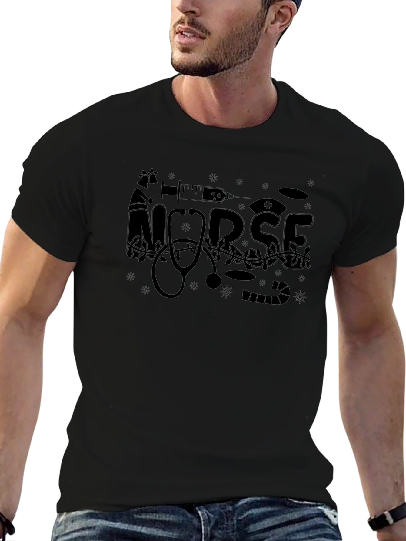 Nurse Christmas T-Shirt - Black Holiday Tee