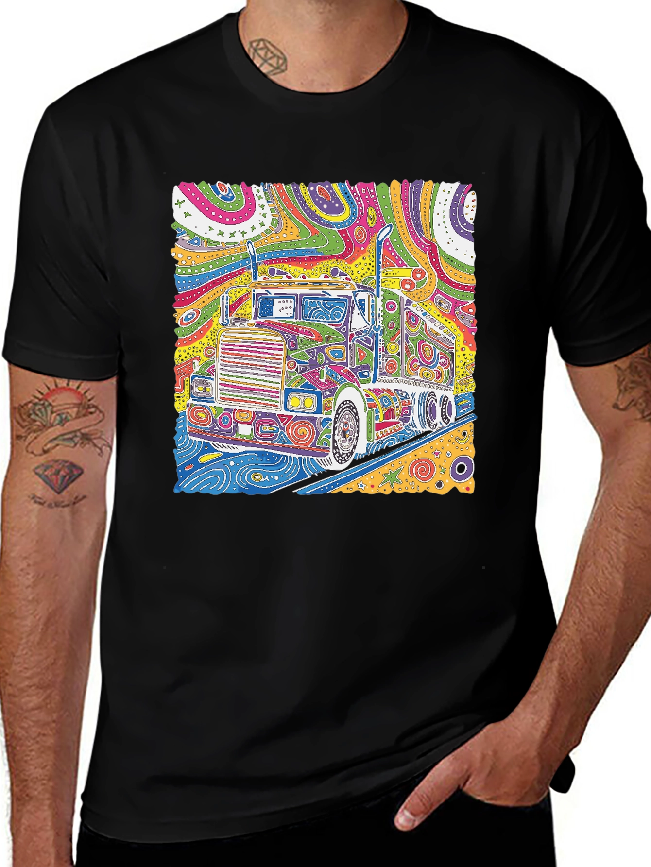 Colorful Psychedelic Truck Graphic Tee