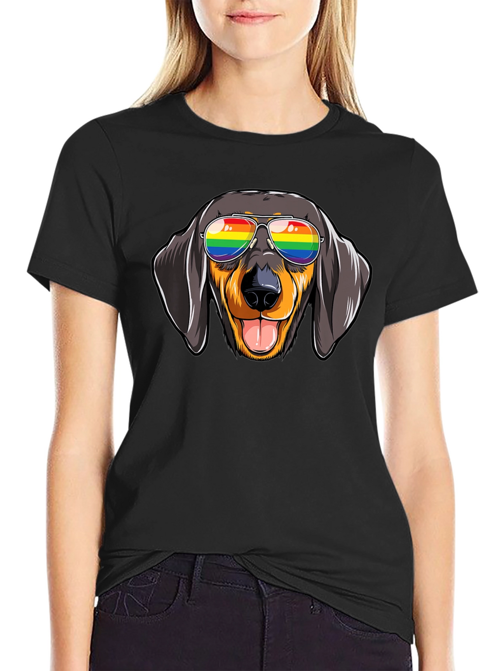 Dachshund Dog Rainbow Glasses Graphic Tee