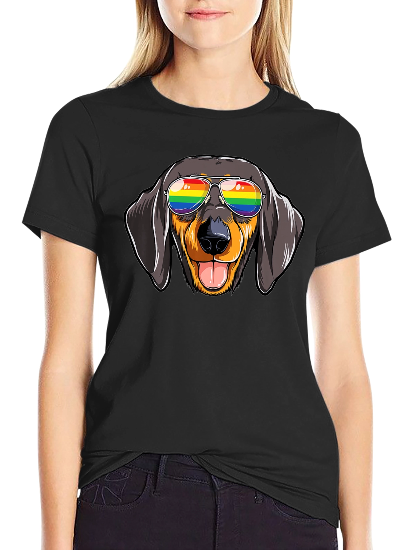Dachshund Dog Rainbow Glasses Graphic Tee