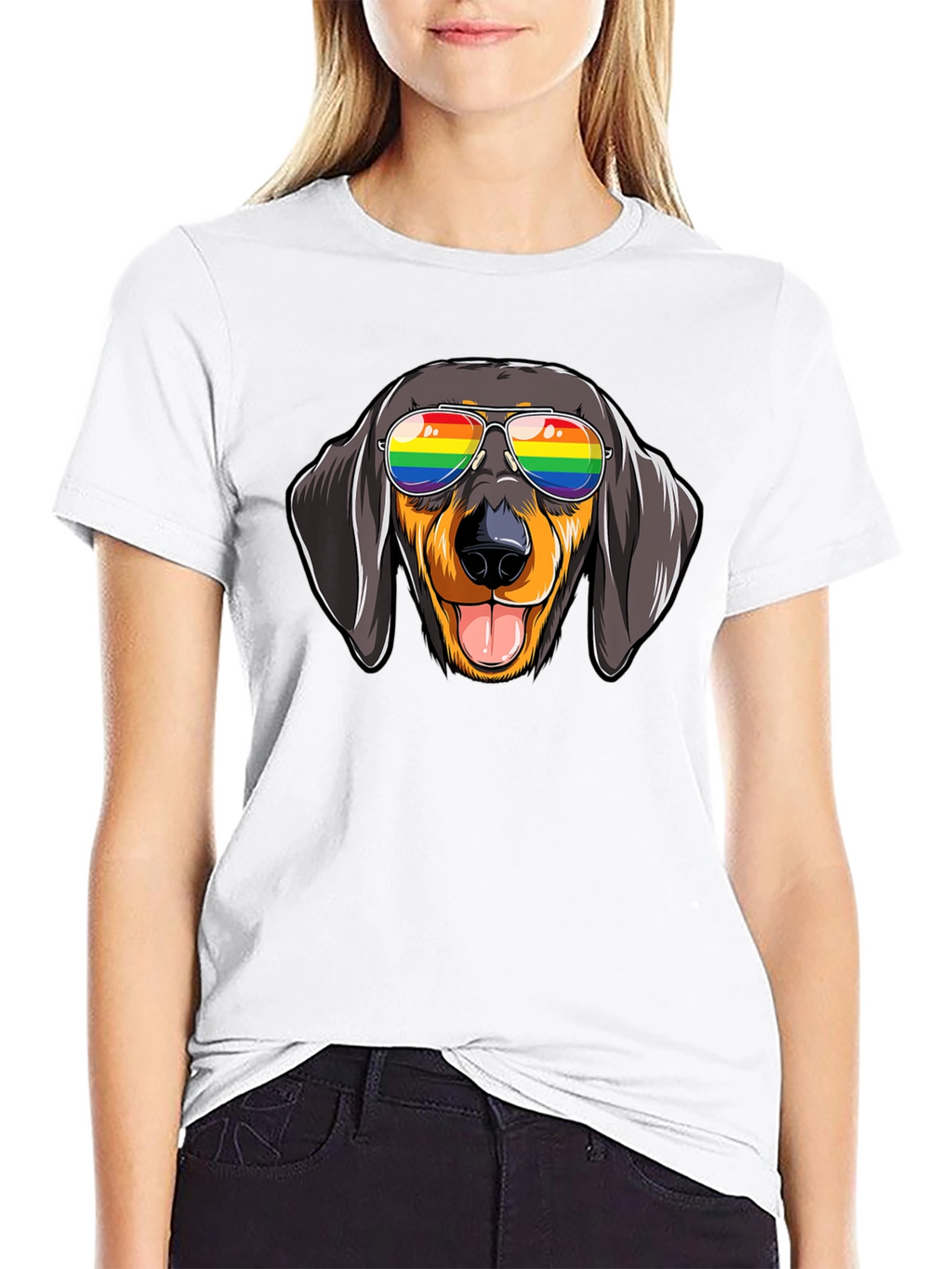 Dachshund Dog Rainbow Glasses Graphic Tee