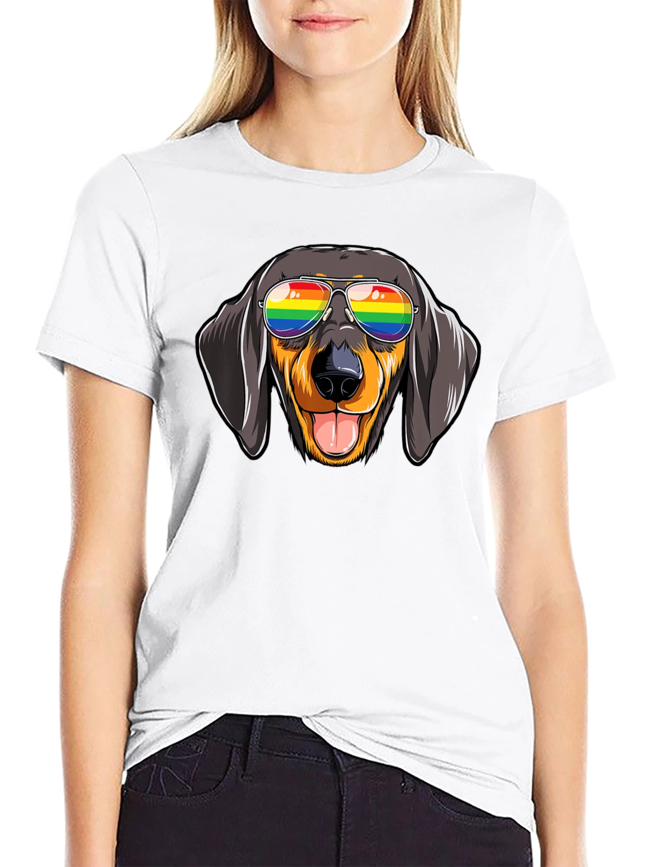 Dachshund Dog Rainbow Glasses Graphic Tee