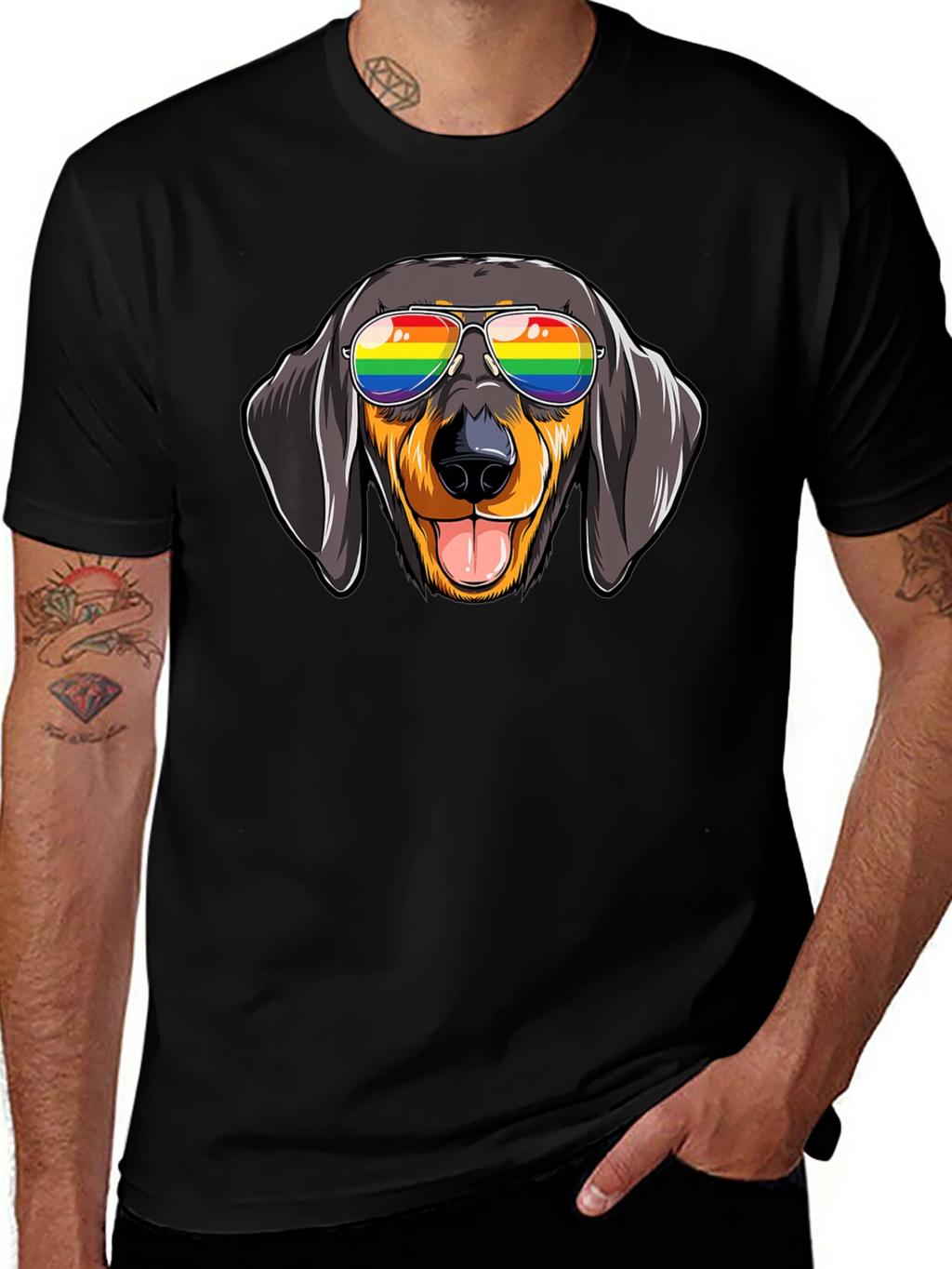 Dachshund Dog Rainbow Glasses Graphic Tee