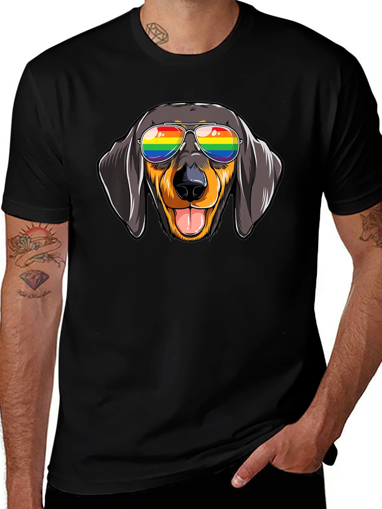 Dachshund Dog Rainbow Glasses Graphic Tee