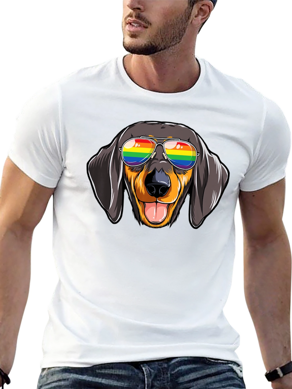 Dachshund Dog Rainbow Glasses Graphic Tee