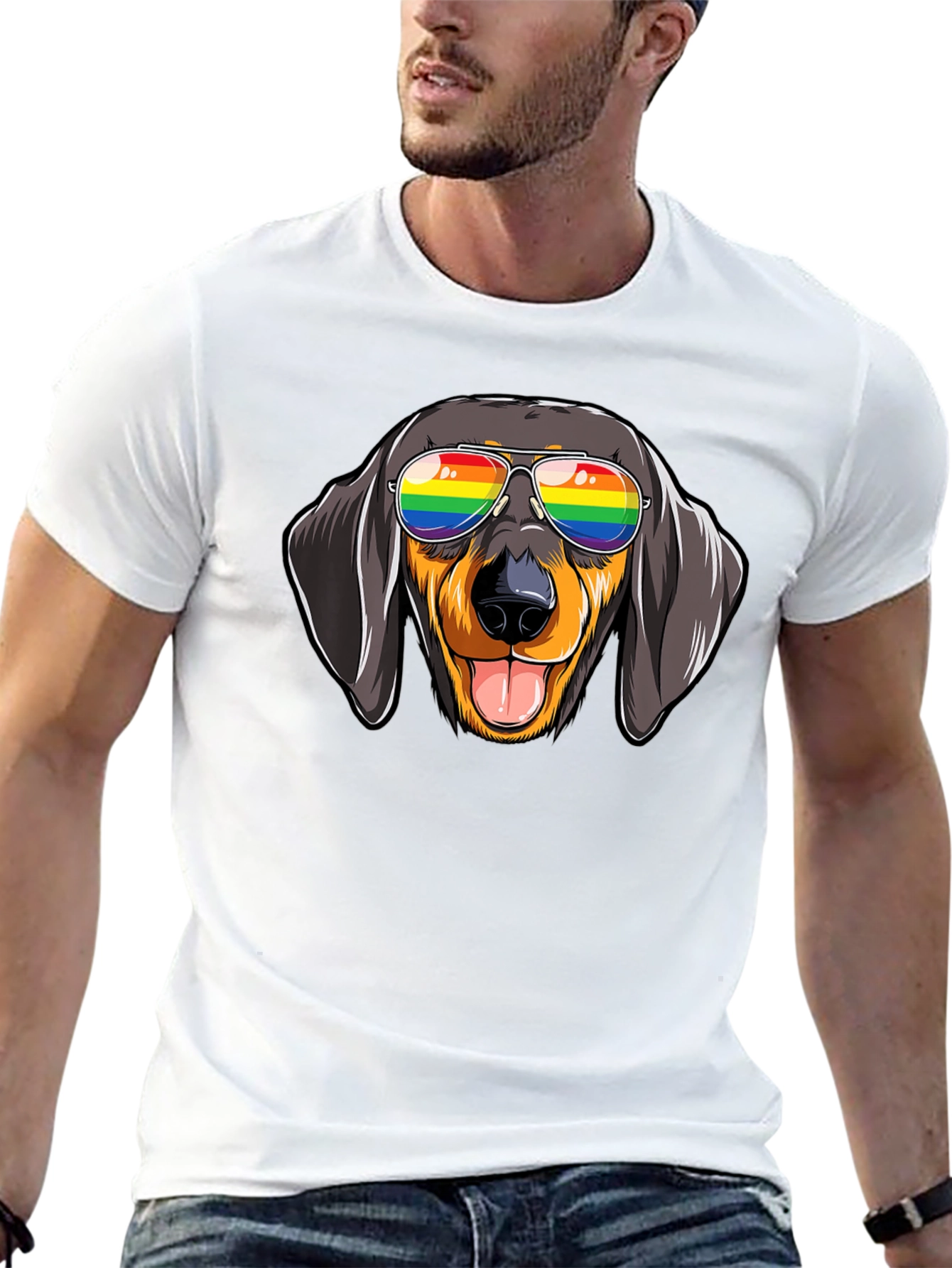 Dachshund Dog Rainbow Glasses Graphic Tee