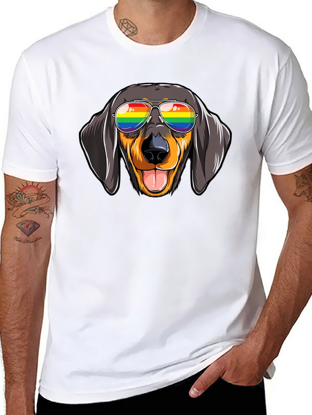Dachshund Dog Rainbow Glasses Graphic Tee