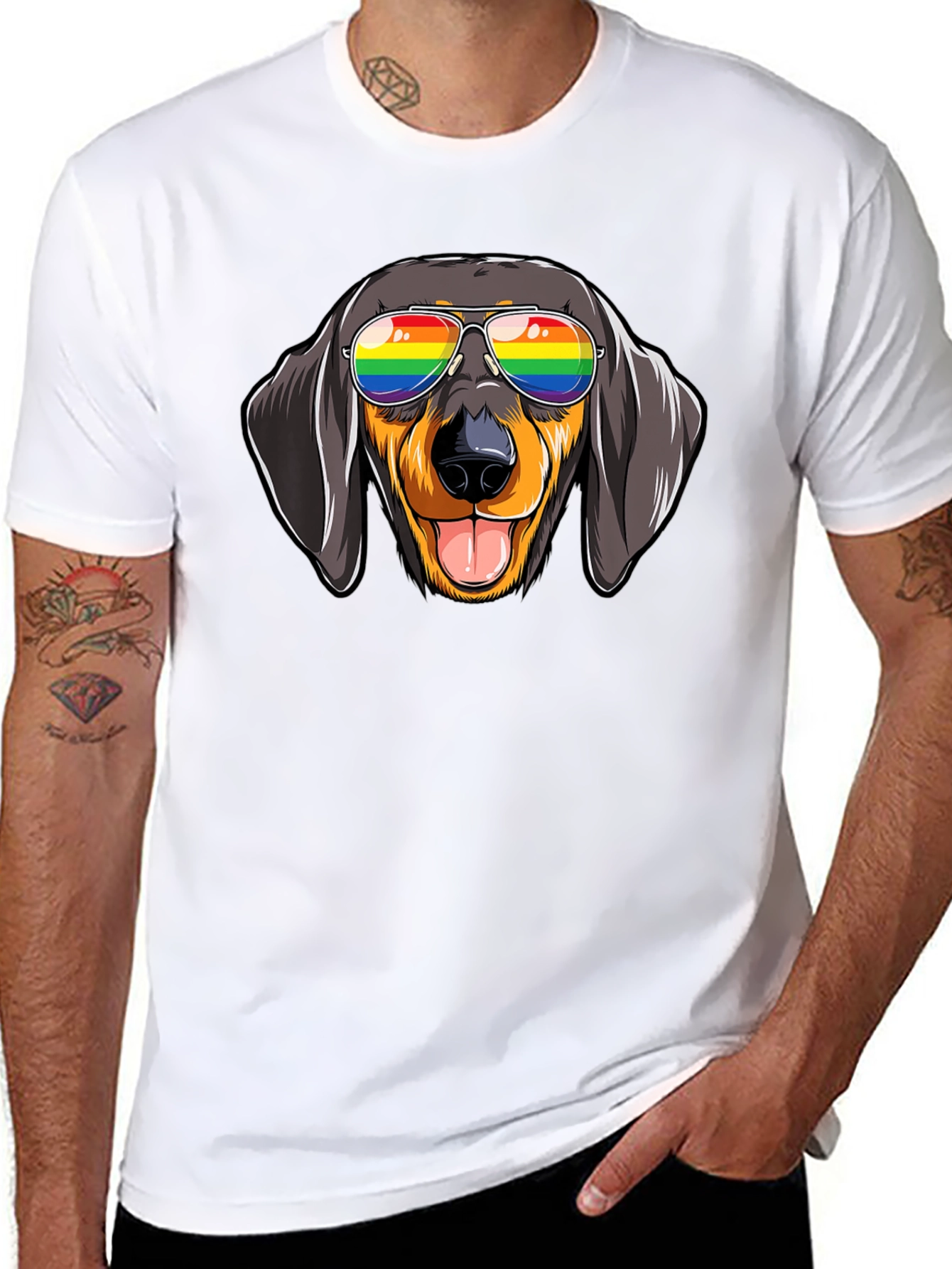 Dachshund Dog Rainbow Glasses Graphic Tee