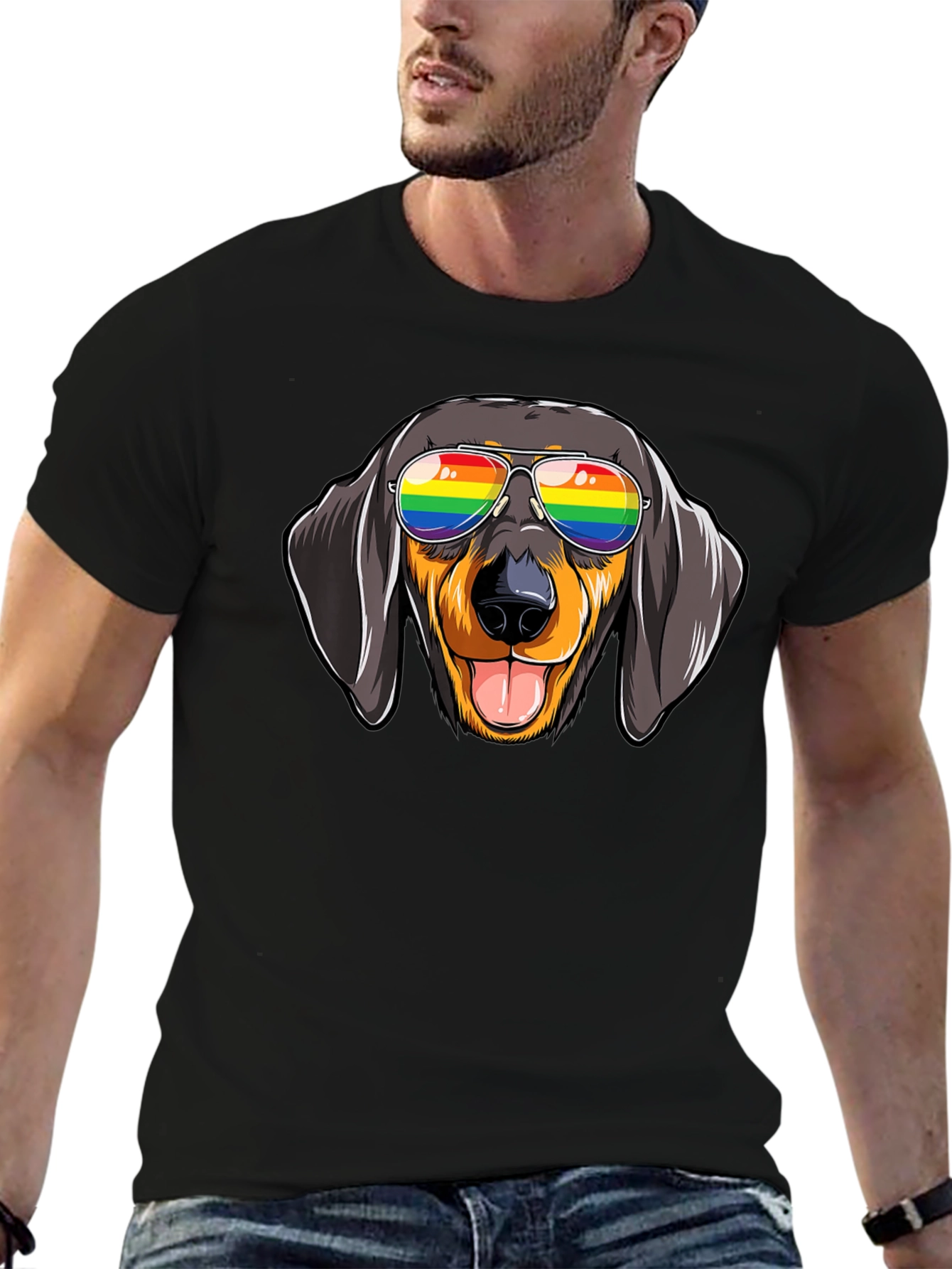 Dachshund Dog Rainbow Glasses Graphic Tee