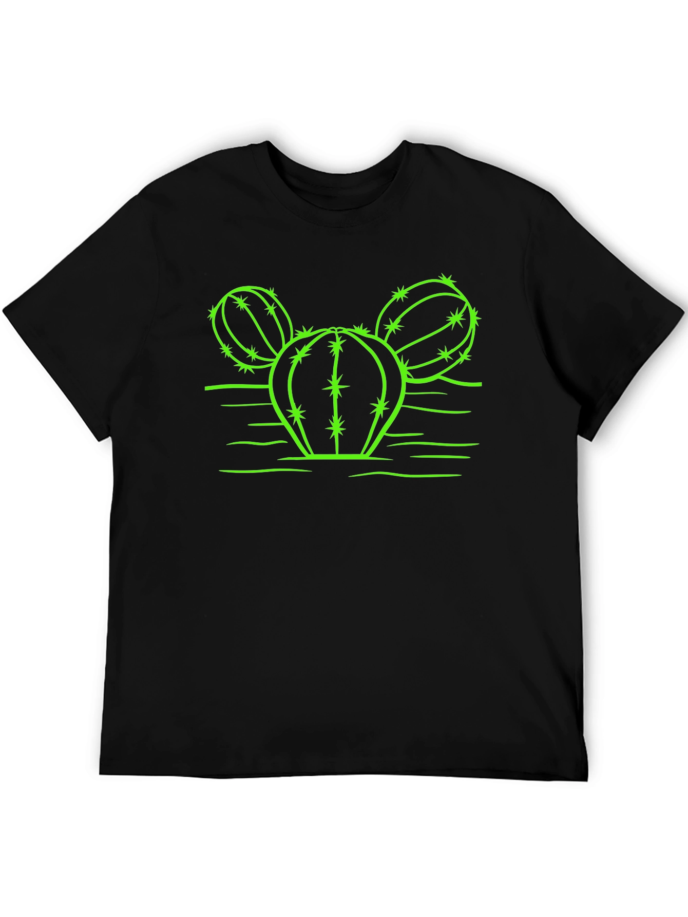 Cactus Graphic T-Shirt - Neon Green Design on Black