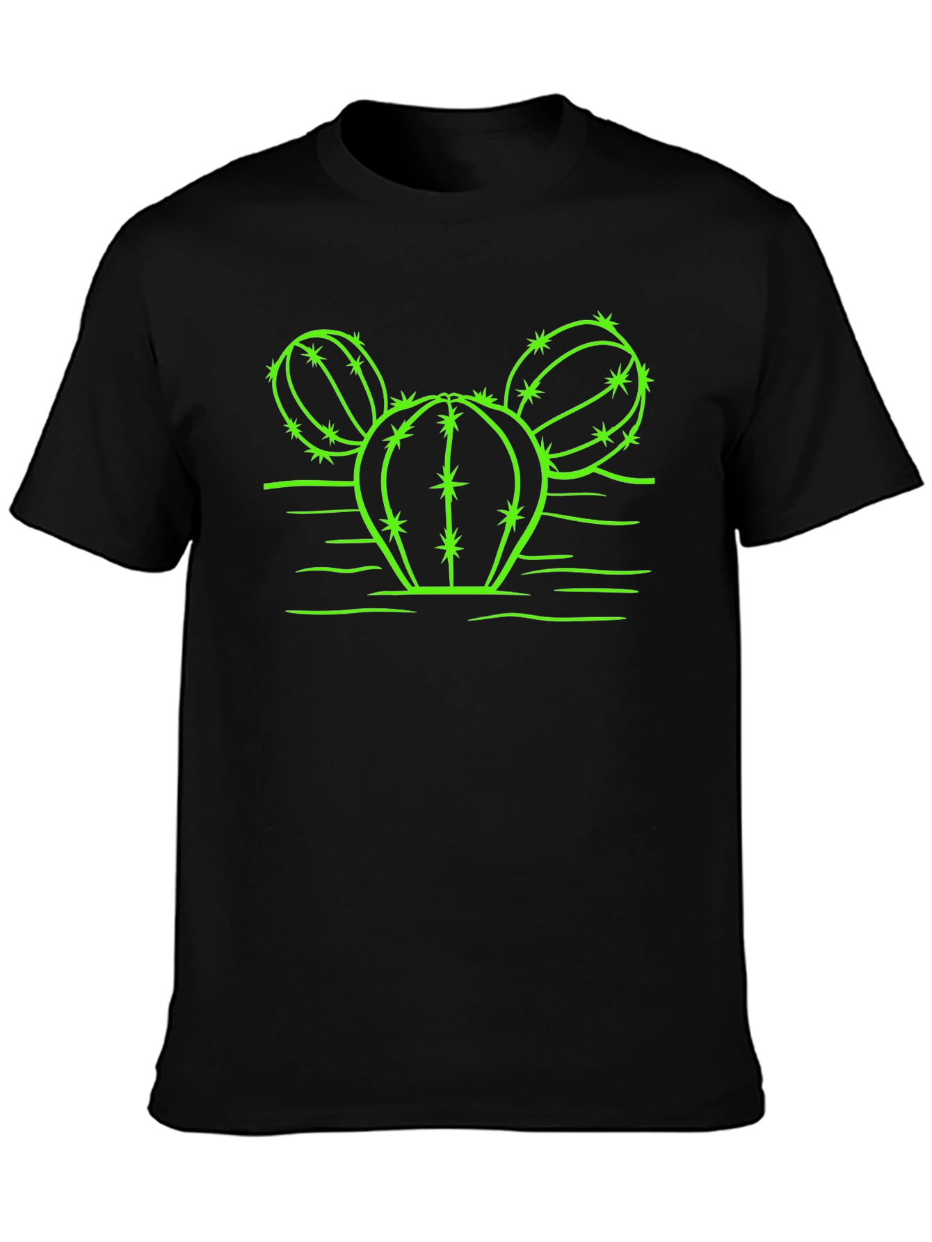 Cactus Graphic T-Shirt - Neon Green Design on Black
