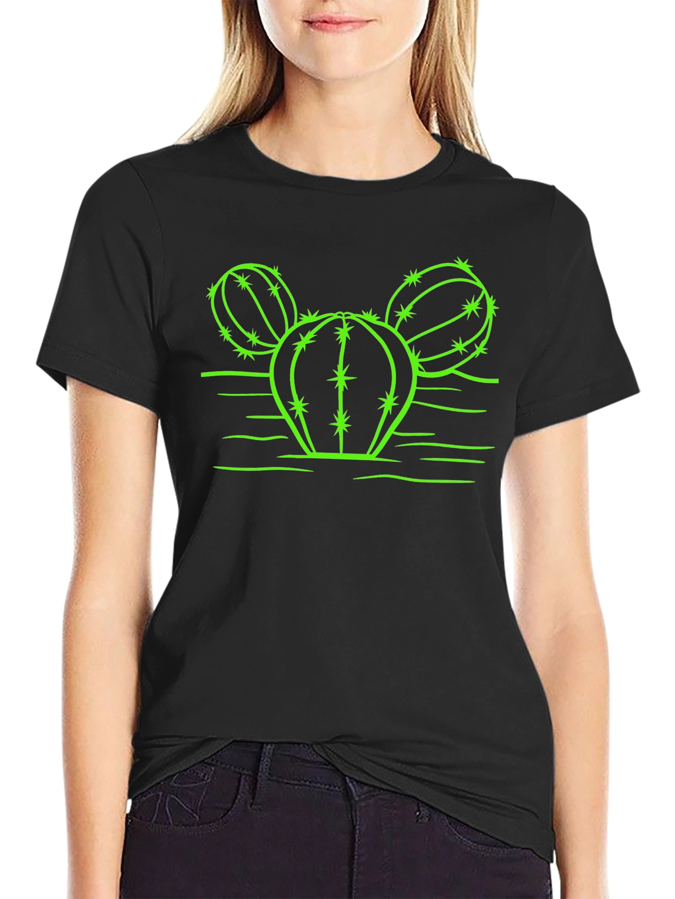 Cactus Graphic T-Shirt - Neon Green Design on Black