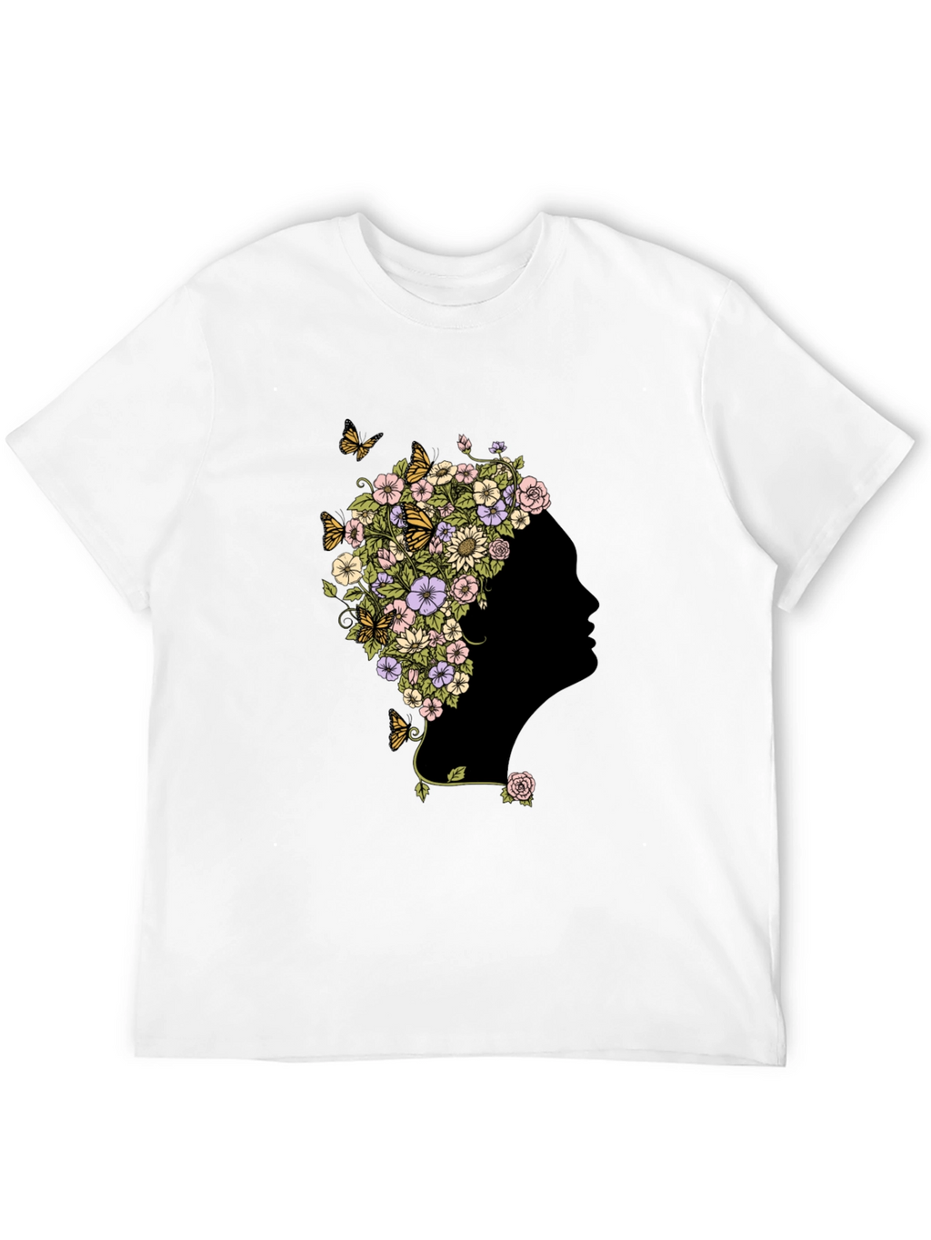 Floral Silhouette Graphic Black T-Shirt