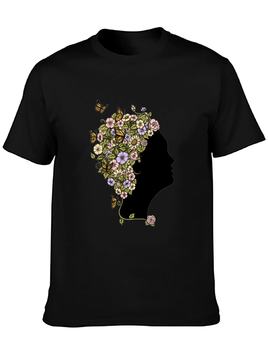 Floral Silhouette Graphic Black T-Shirt