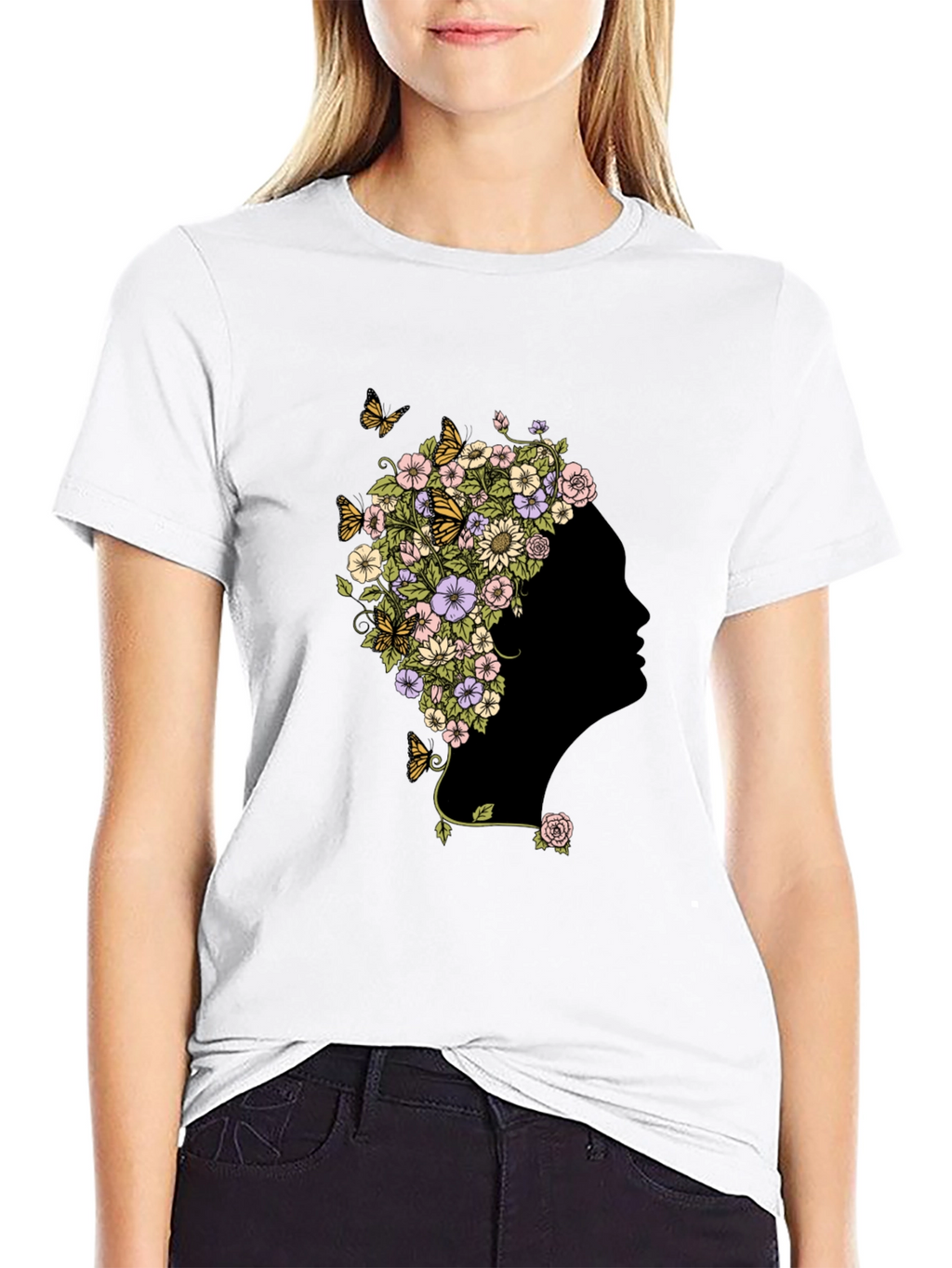 Floral Silhouette Graphic Black T-Shirt