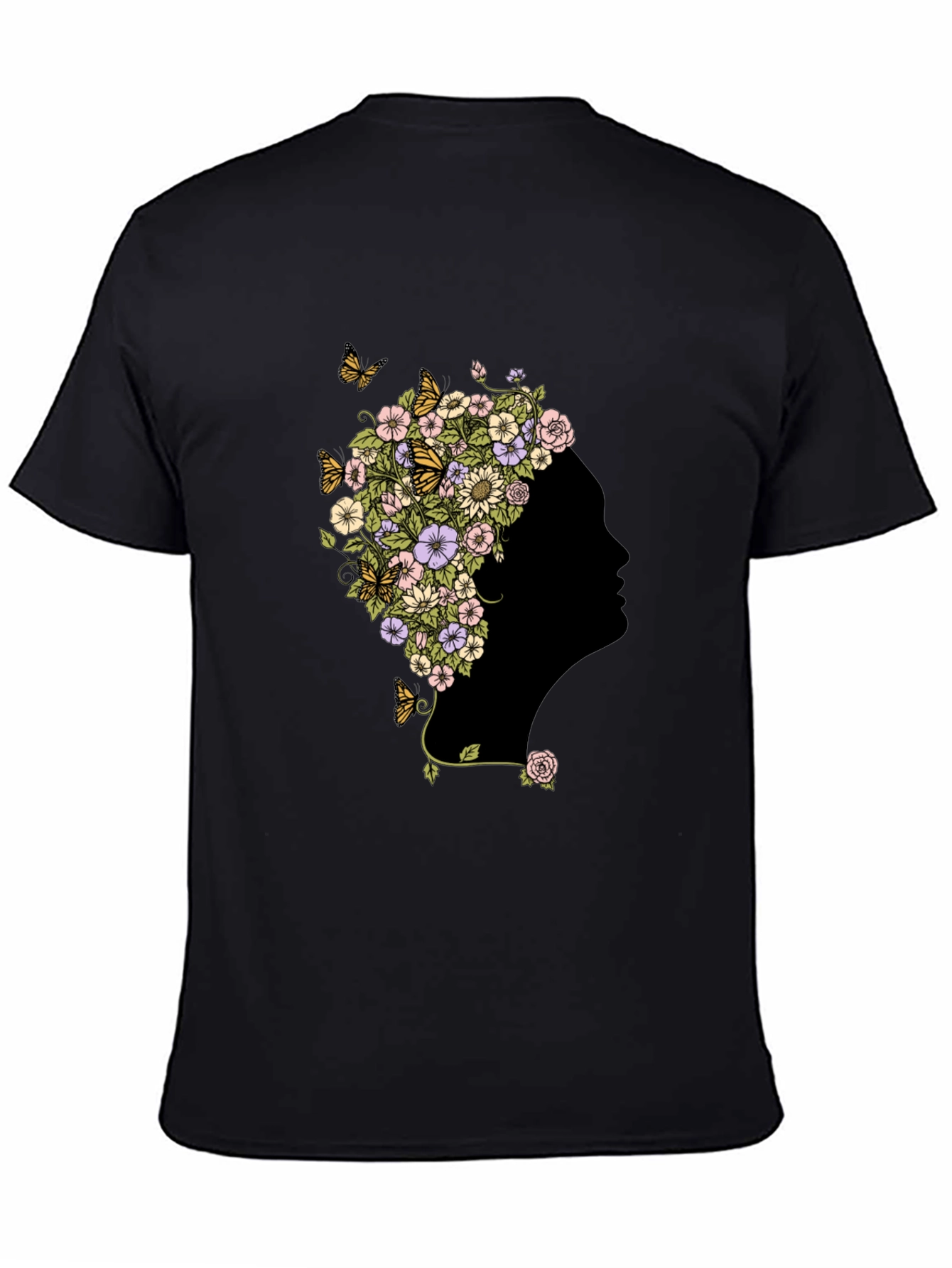 Floral Silhouette Graphic Black T-Shirt