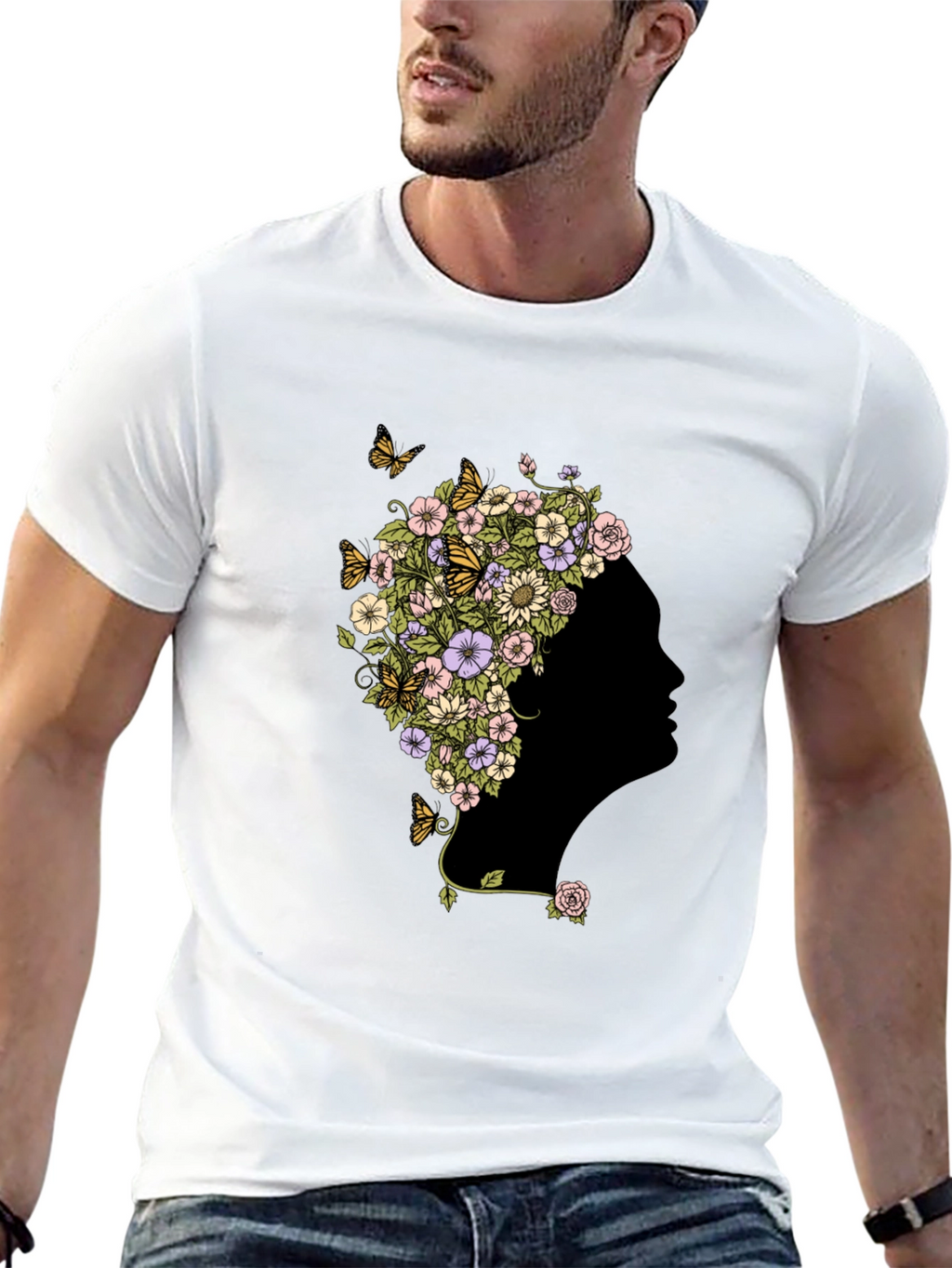 Floral Silhouette Graphic Black T-Shirt