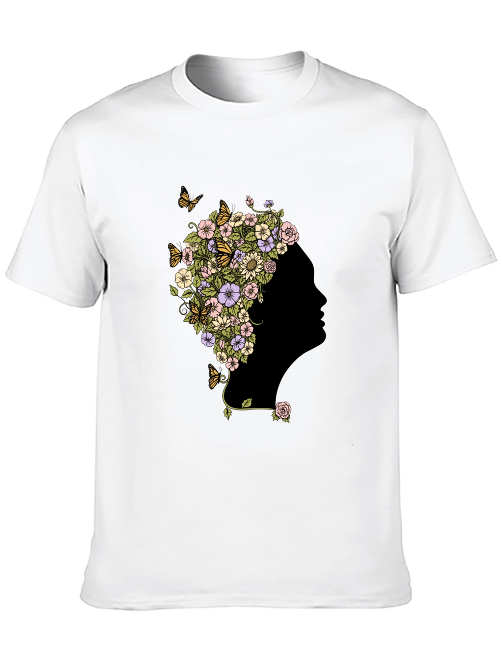 Floral Silhouette Graphic Black T-Shirt