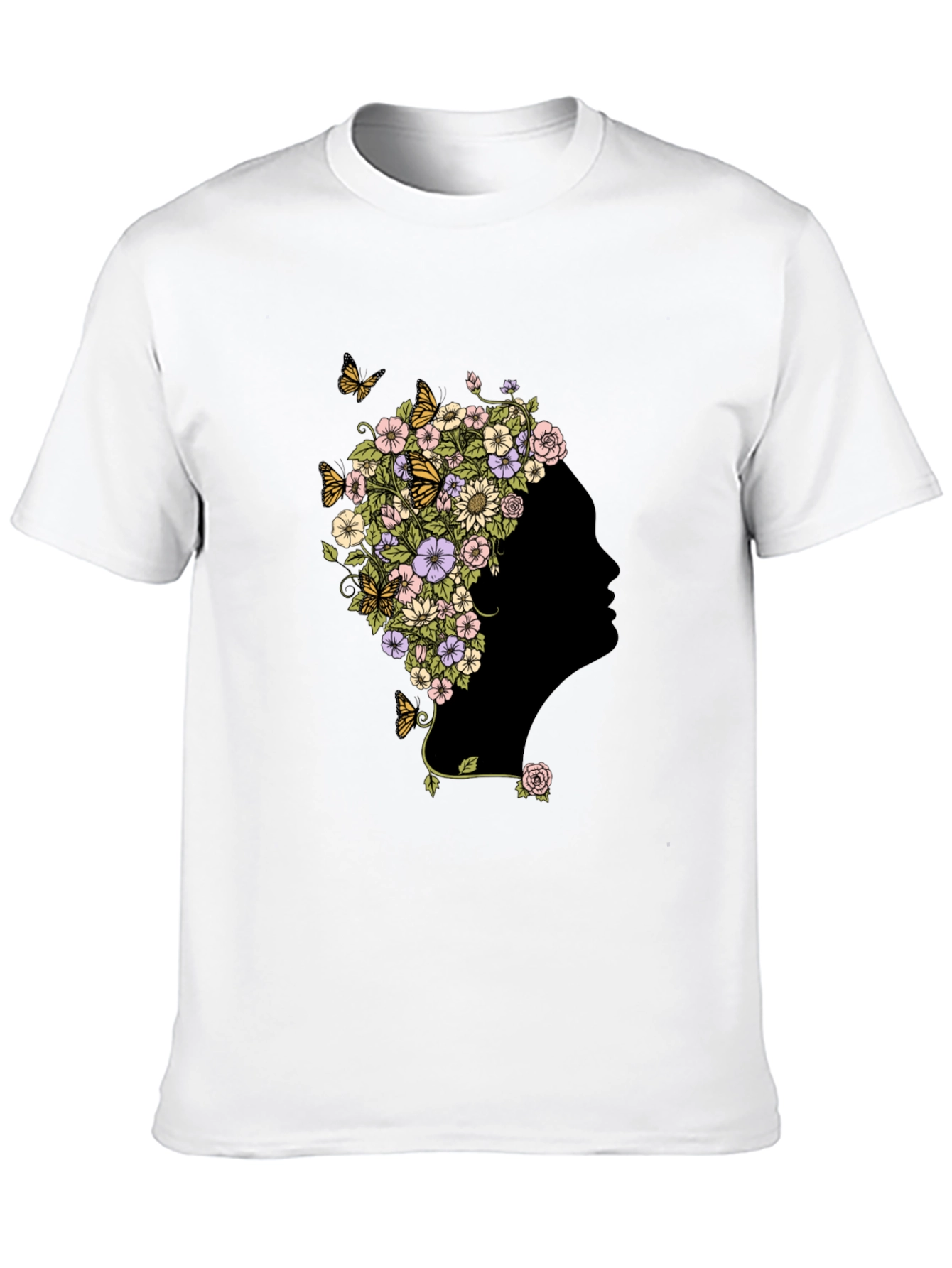 Floral Silhouette Graphic Black T-Shirt