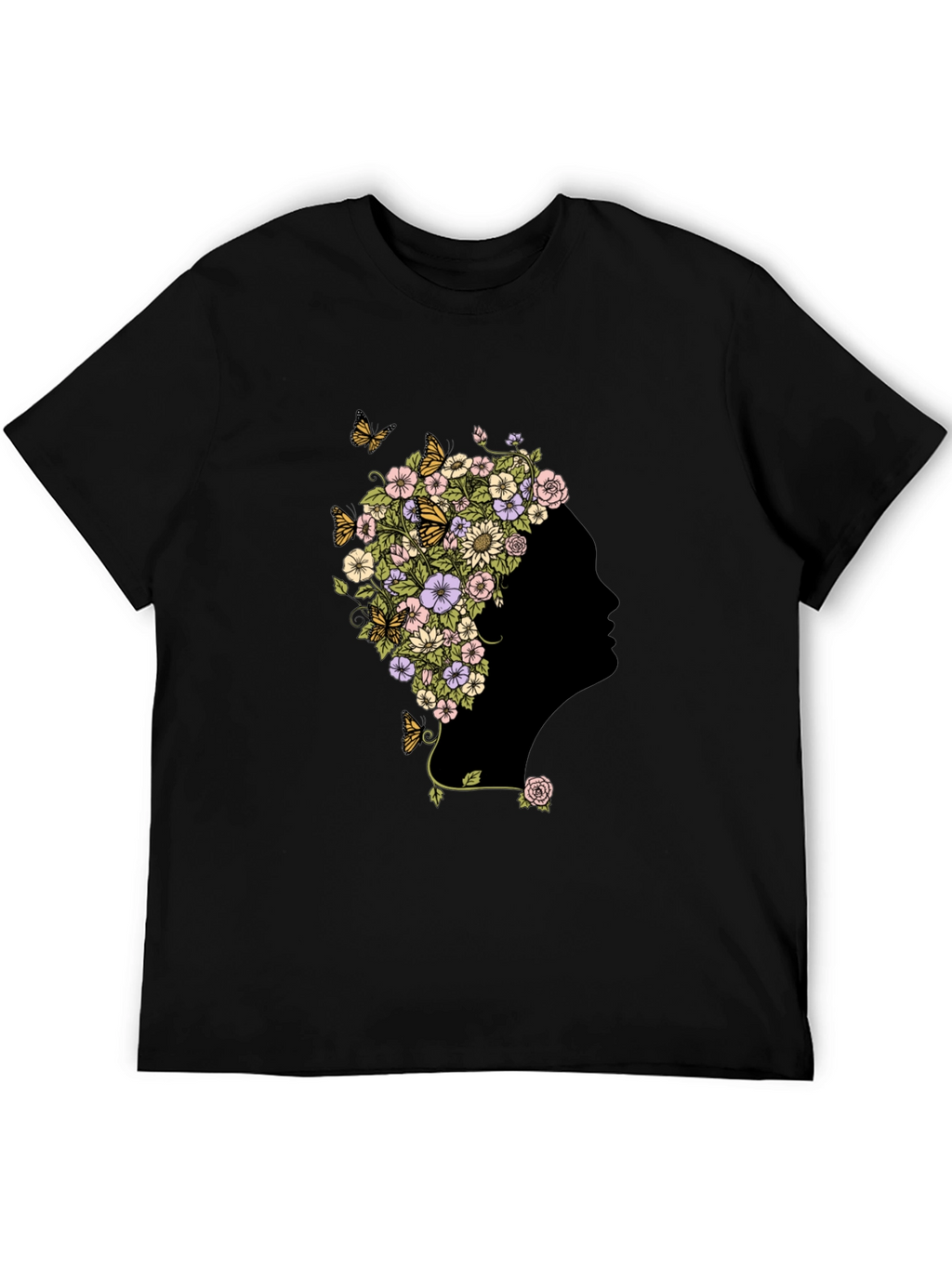 Floral Silhouette Graphic Black T-Shirt