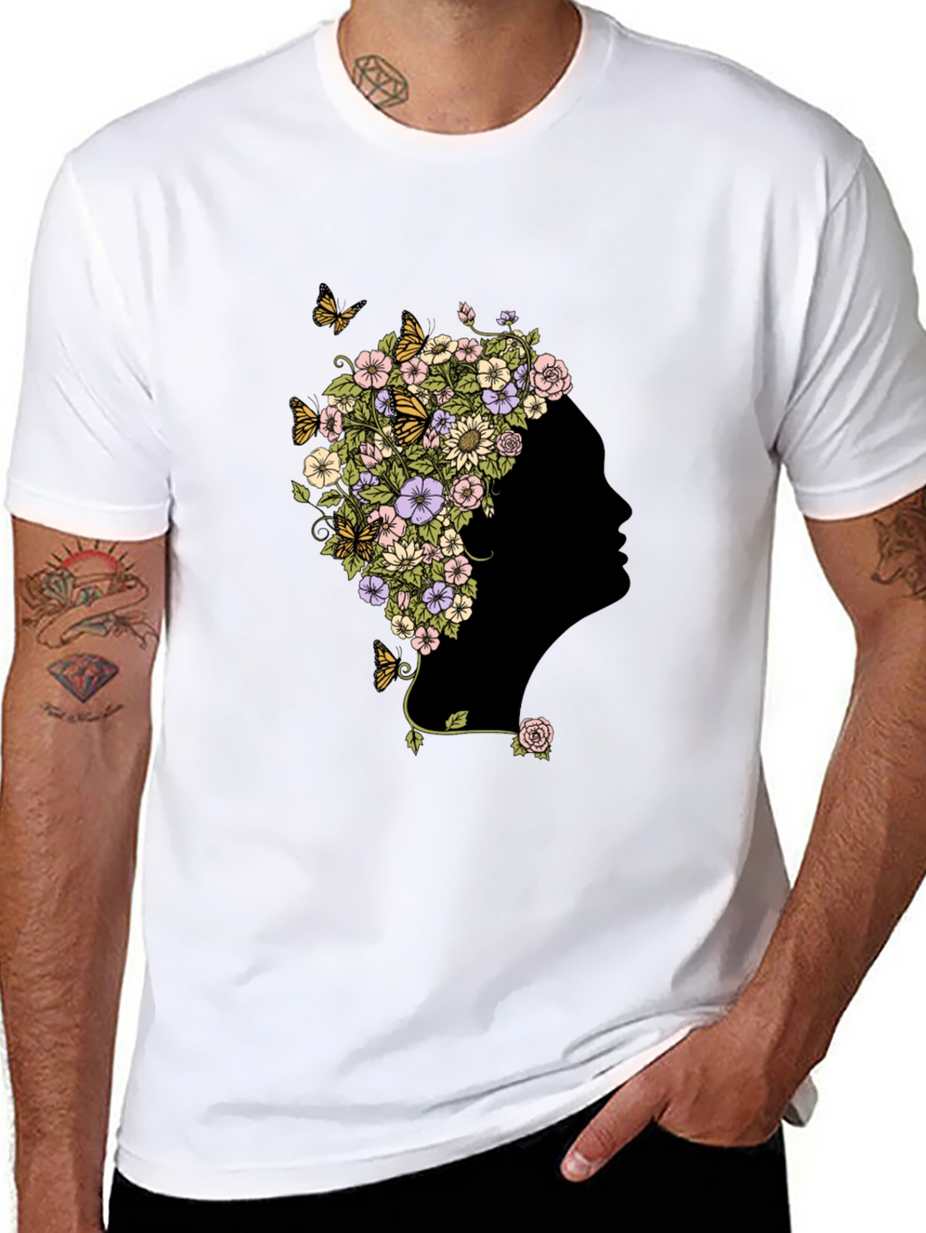 Floral Silhouette Graphic Black T-Shirt