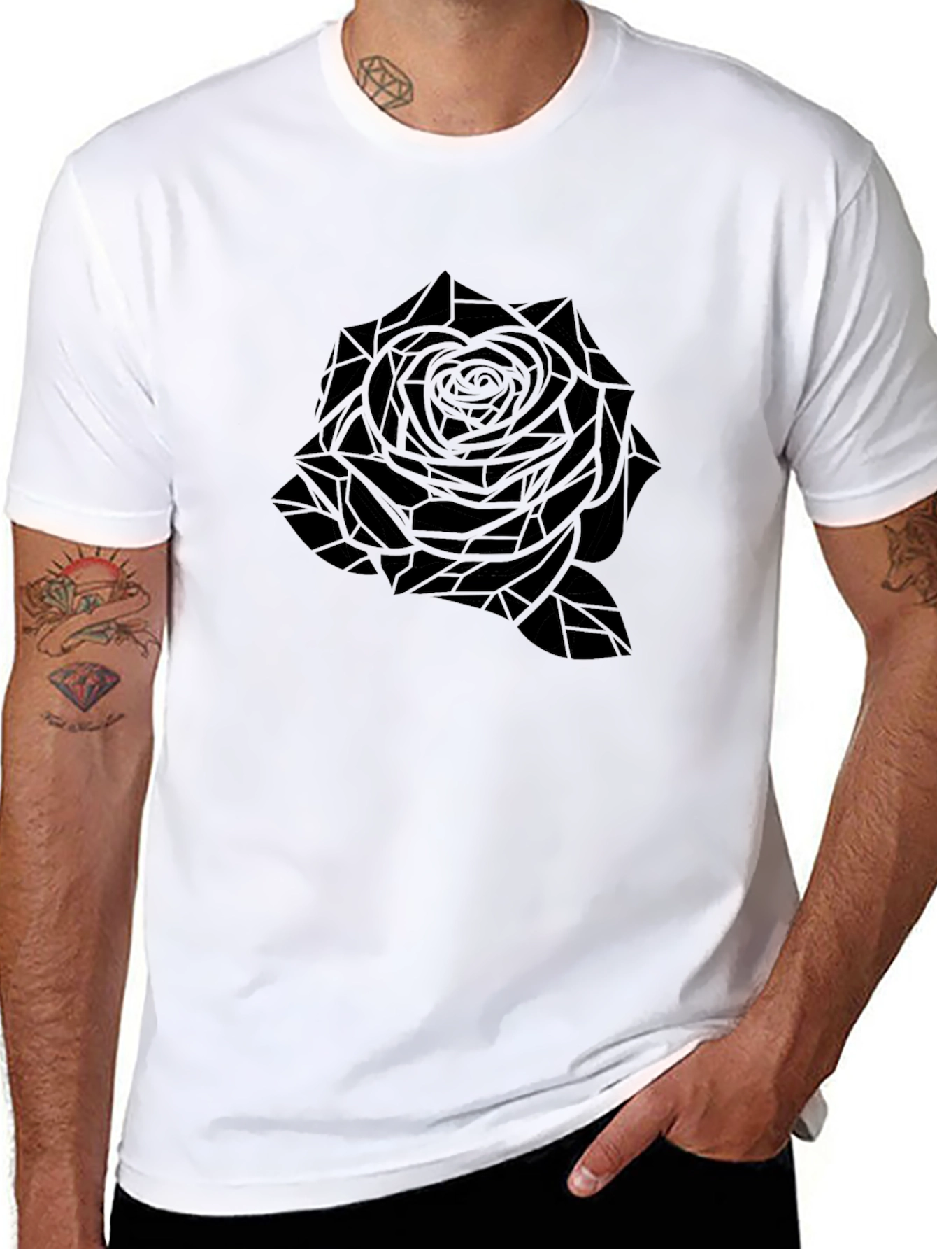 Geometric Rose Graphic T-Shirt - Black