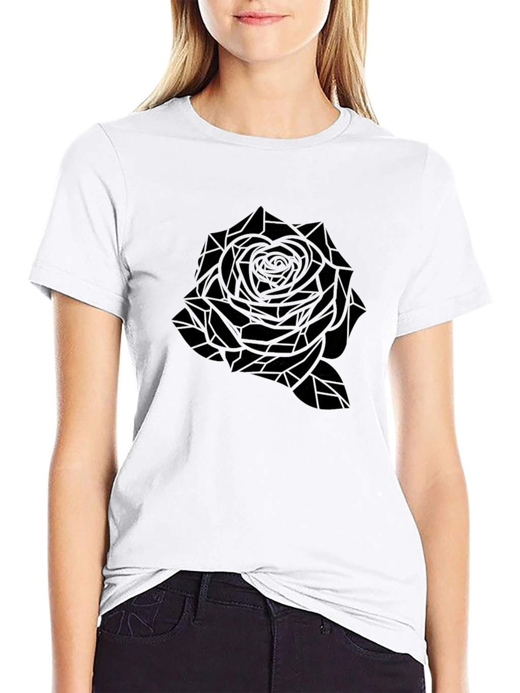 Geometric Rose Graphic T-Shirt - Black